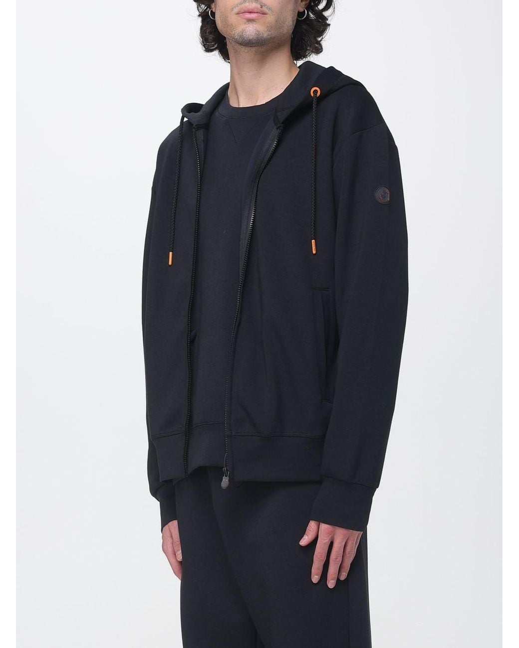 Save The Duck Blue Cotton Zip-Up Hoodie With Applied Logo for men