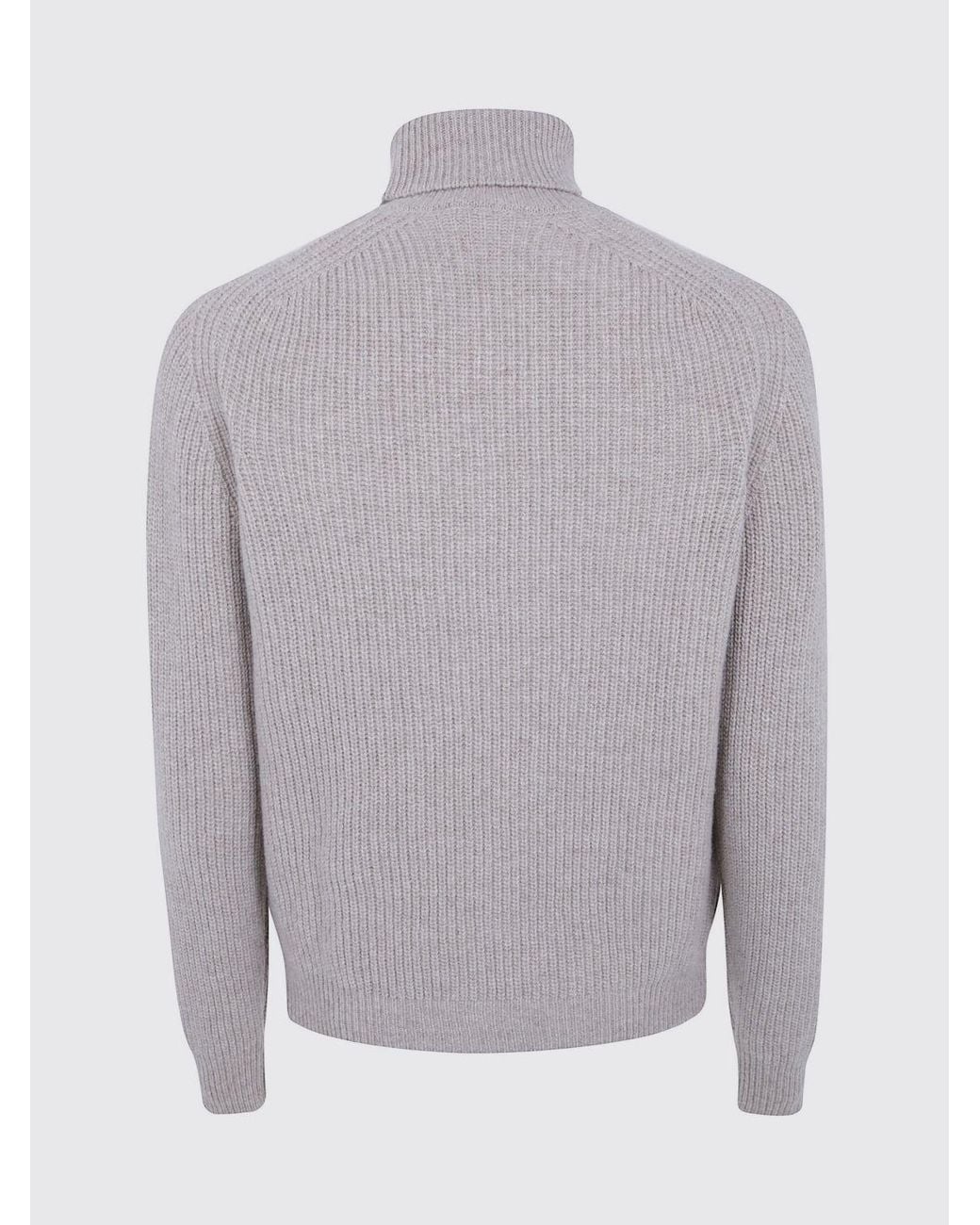 Cruna Gray Long-Sleeved Pure Wool Turtleneck Jumper With Ribbed Trims for men