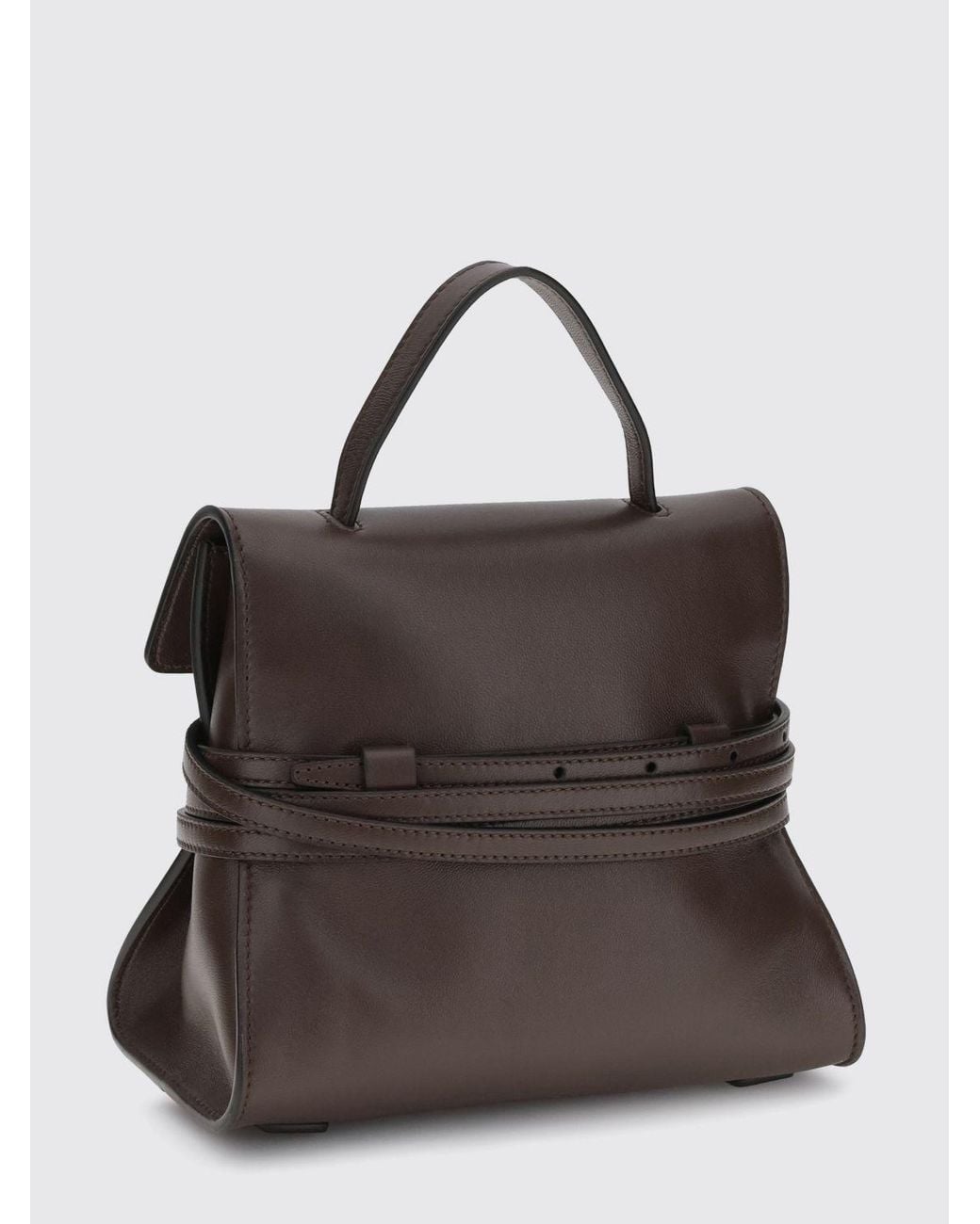 Moschino Couture Brown Tie Me Leather Mini Handbag With Shoulder Strap