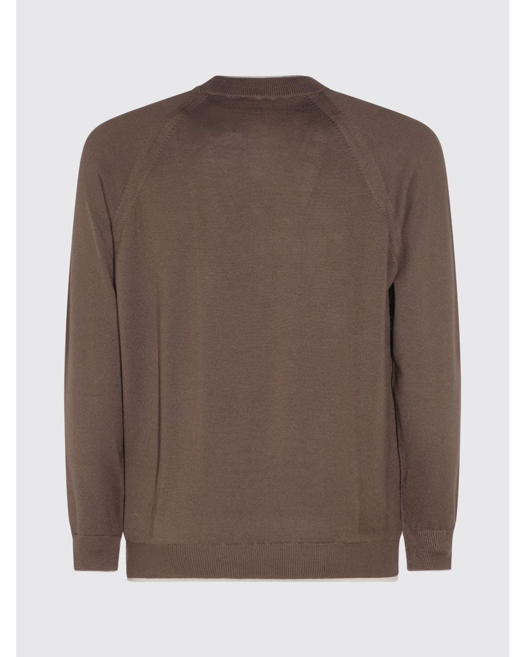 Eleventy Brown Pure Wool Long-Sleeved Crewneck Sweater With Ribbed Trim for men