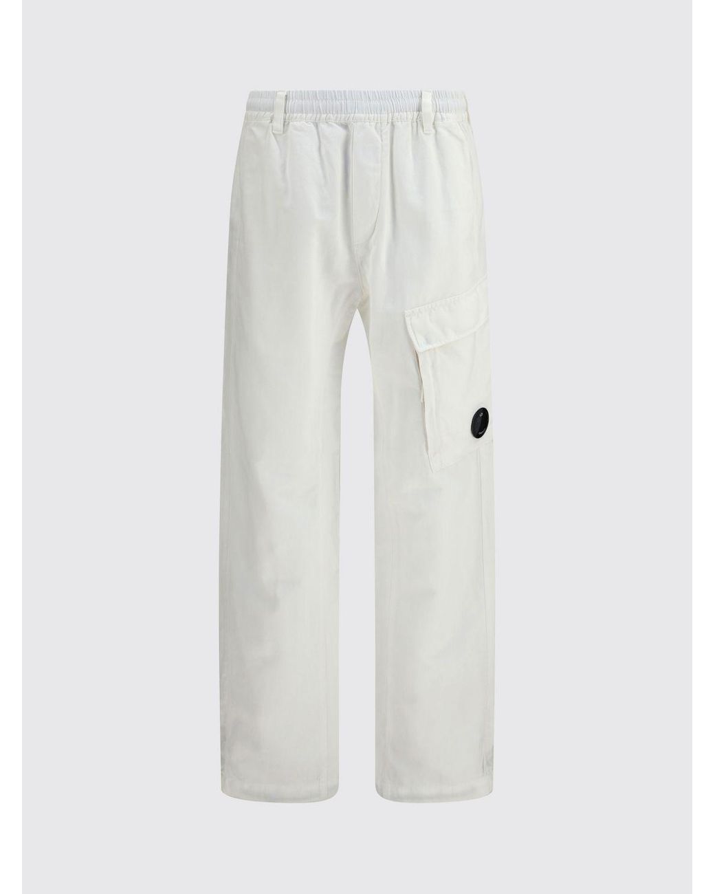C P Company White Cotton Cargo Trousers for men