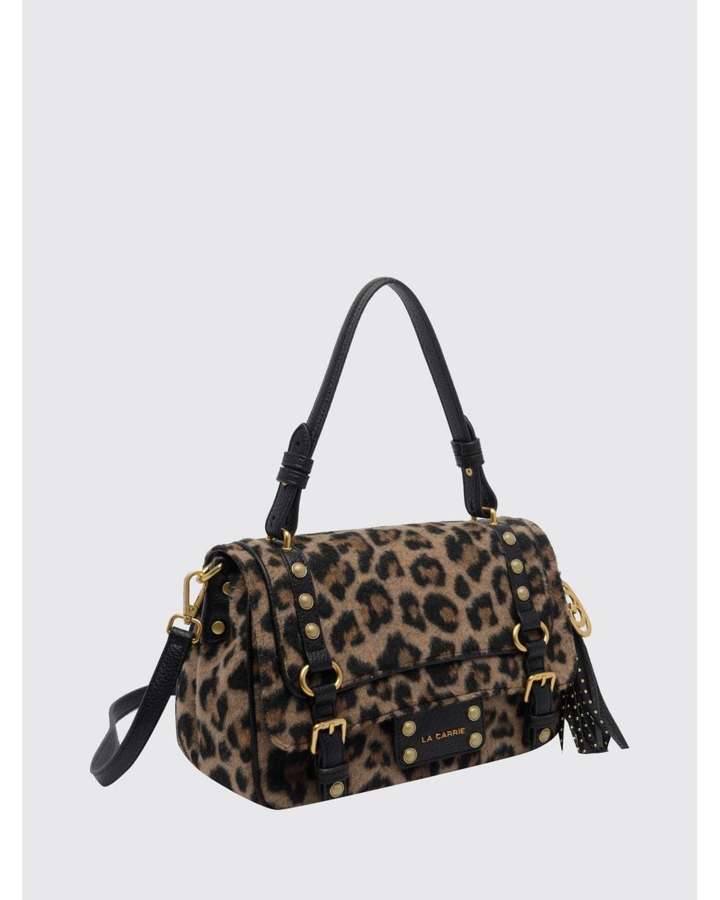 La Carrie Black Atena Animal Print Shoulder Bag With Tassels And Logo Charm