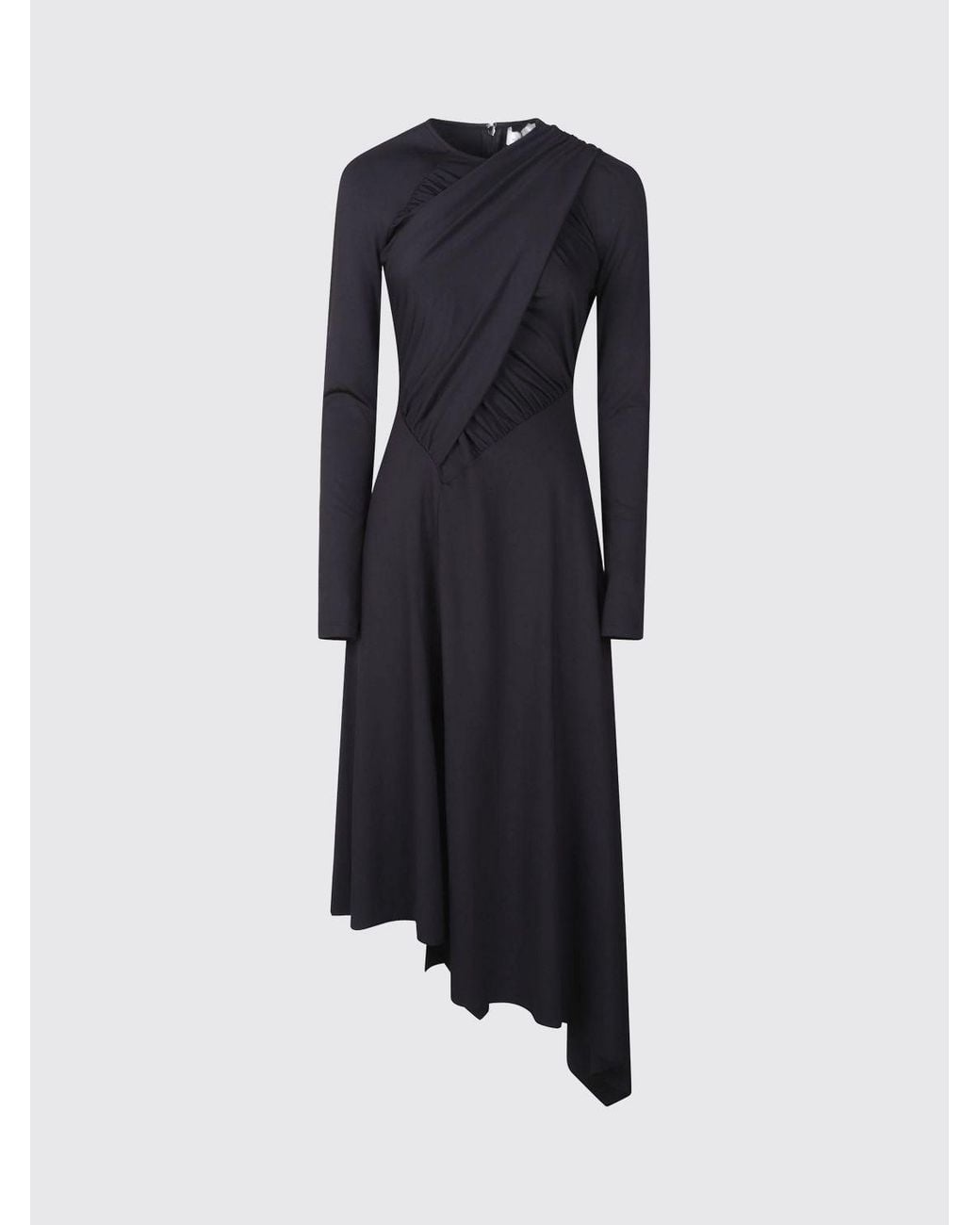 Victoria Beckham Blue Asymmetrical Draped-Jersey Long-Sleeved Midi Dress