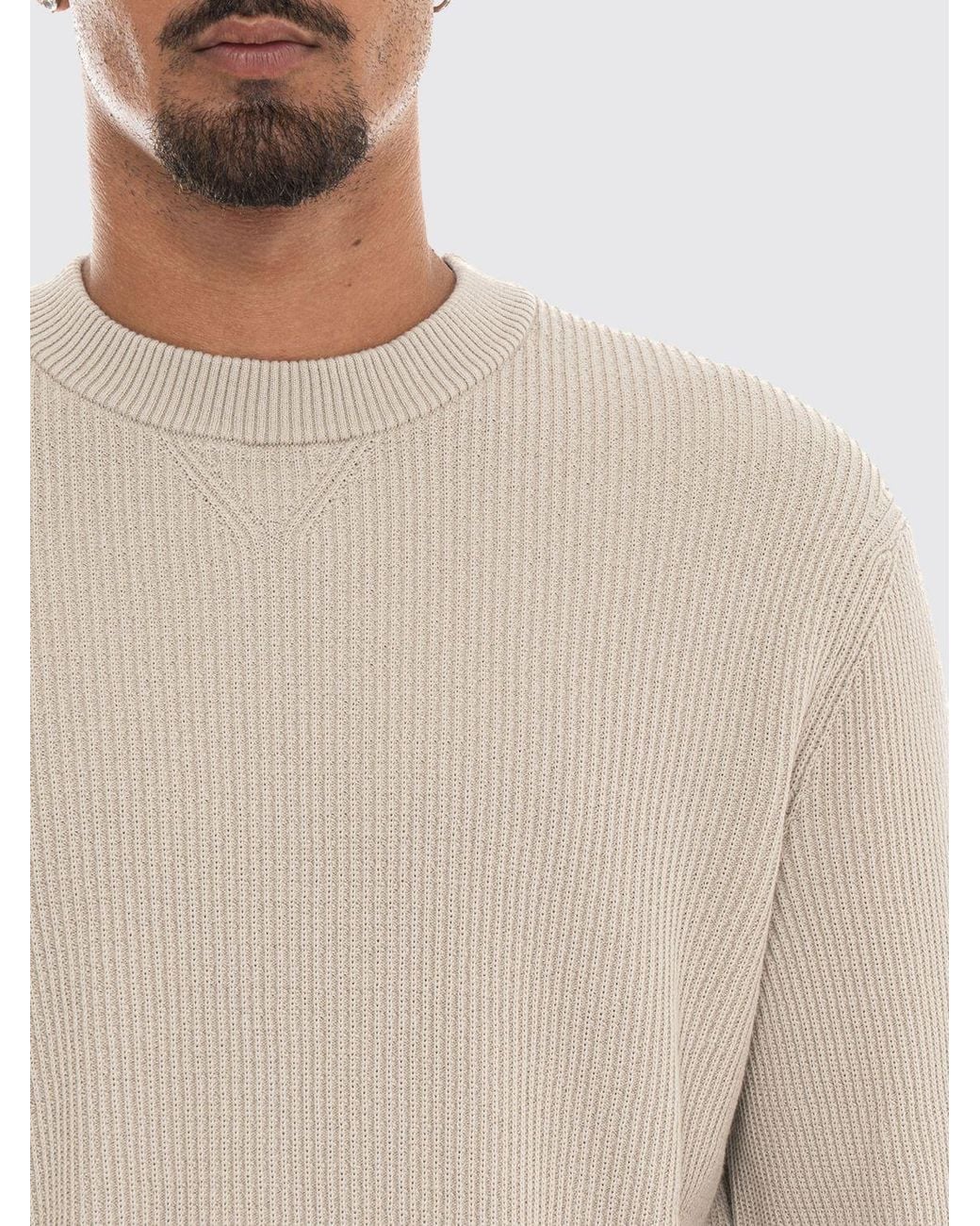 Boss Natural Crewneck Cotton Blend Jumper With Ribbed Trims for men