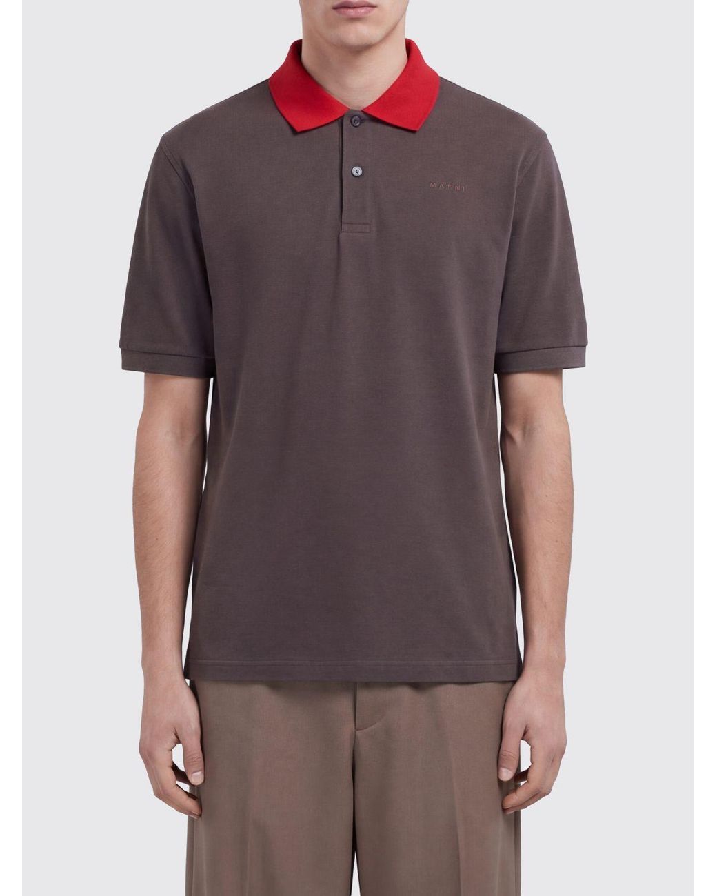 Marni Gray Short-Sleeve Cotton Polo Shirt With Ribbed Collar And Two Buttons for men