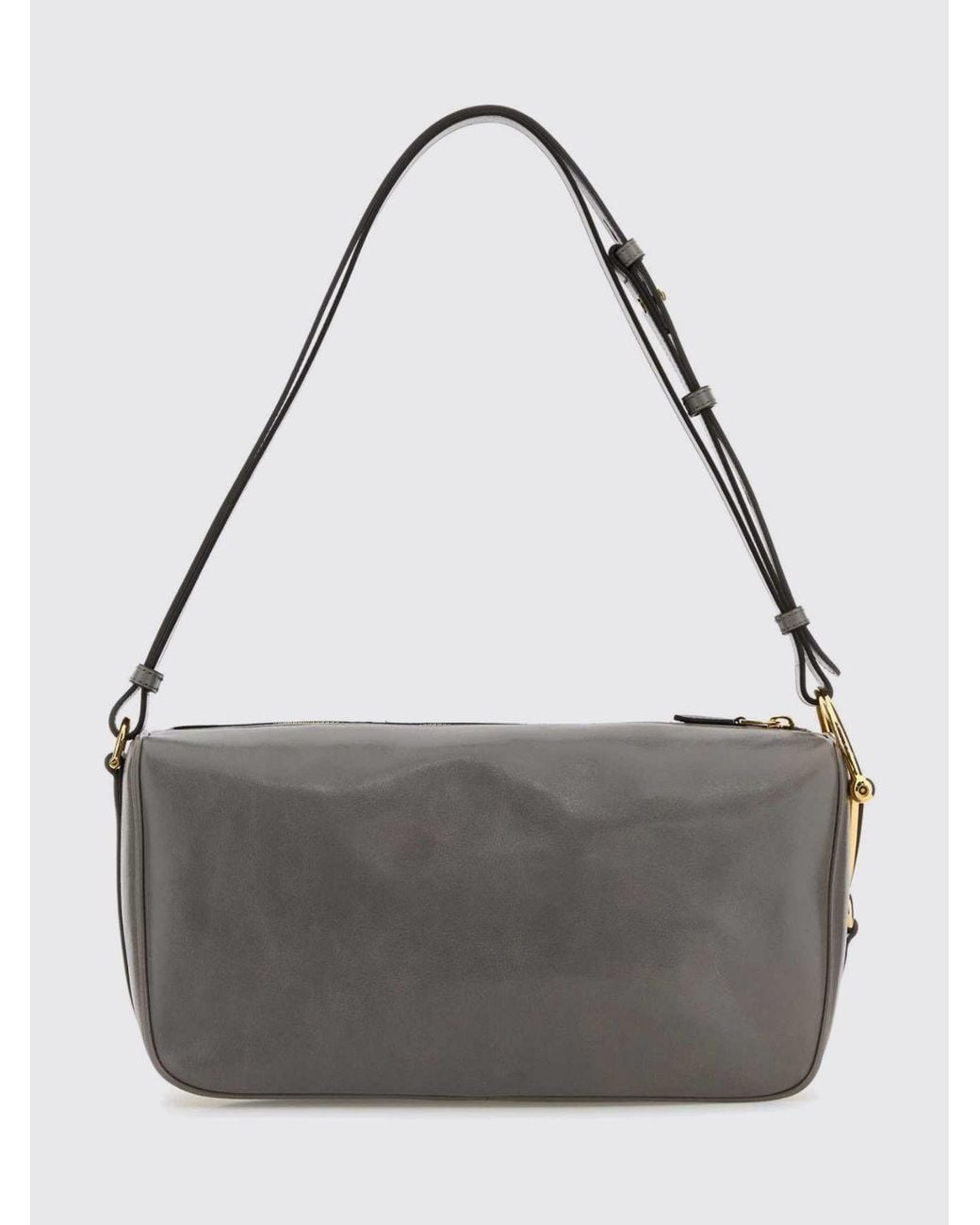 Gucci Gray Smooth Calfskin Shoulder Bag With Adjustable Handle And Zip Closure