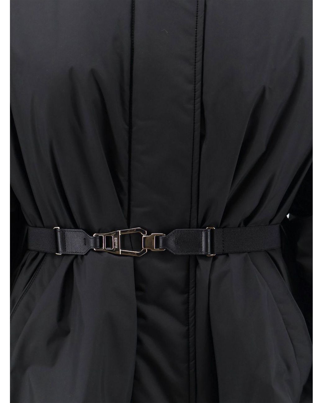 Moorer Blue Padded Cropped Down Jacket With Hood, High Collar And Belt