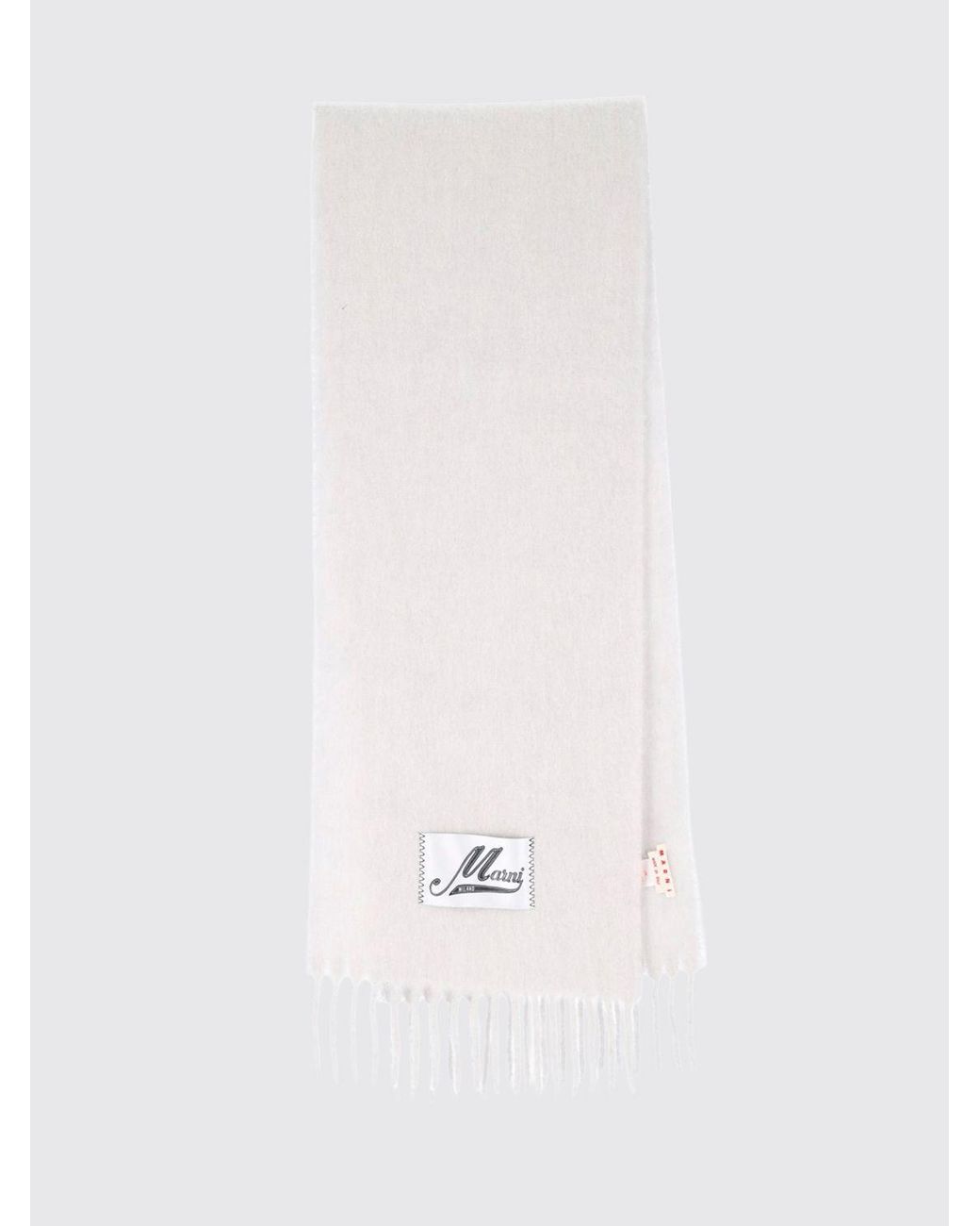 Marni White Logo-Patch Fringed Alpaca Wool-Blend Scarf