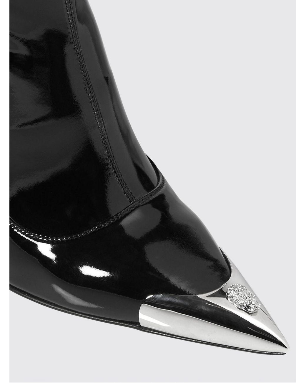 Philipp Plein Black Patent Leather Over-The-Knee Boots With Skull And Sculptural Heel