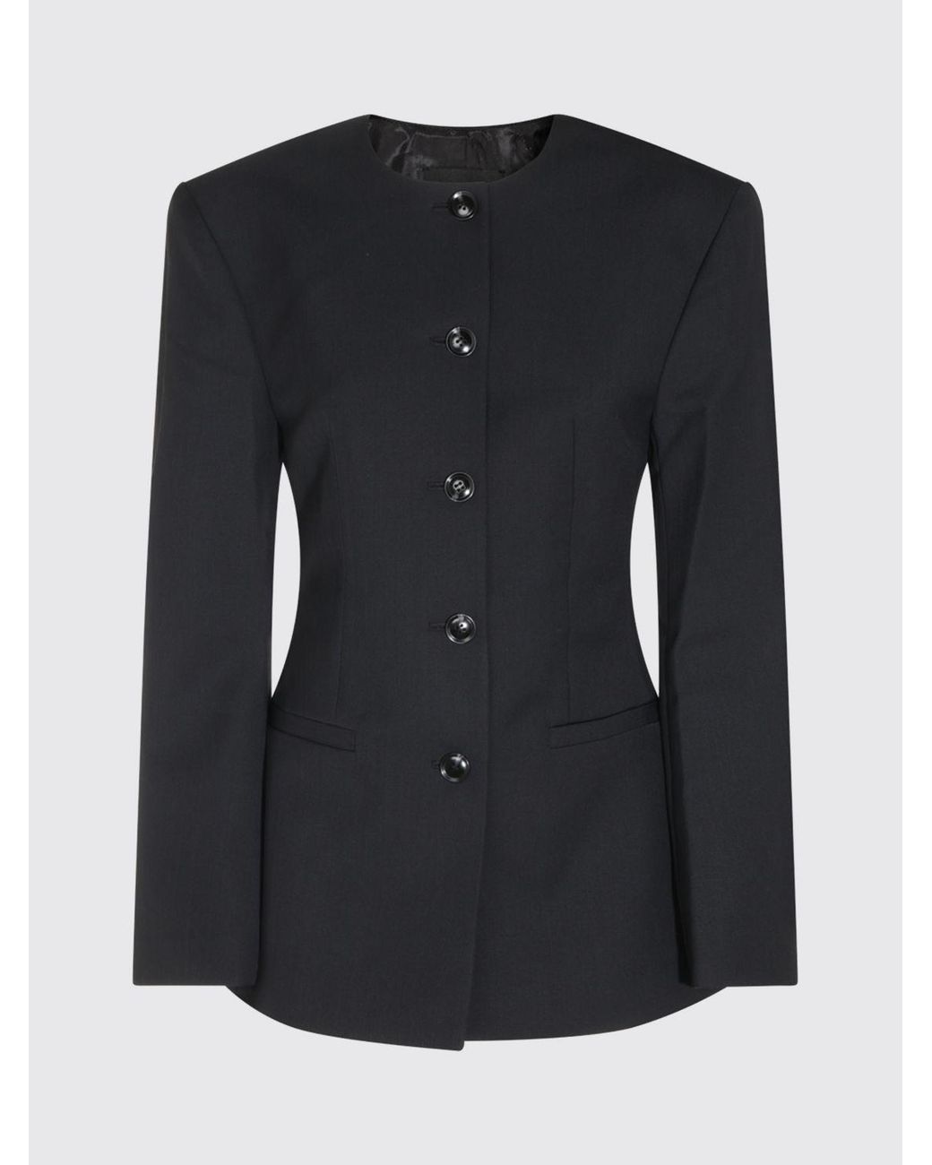 Anine Bing Black Cropped Slim Fit Wool Blend Blazer With Crew Neck