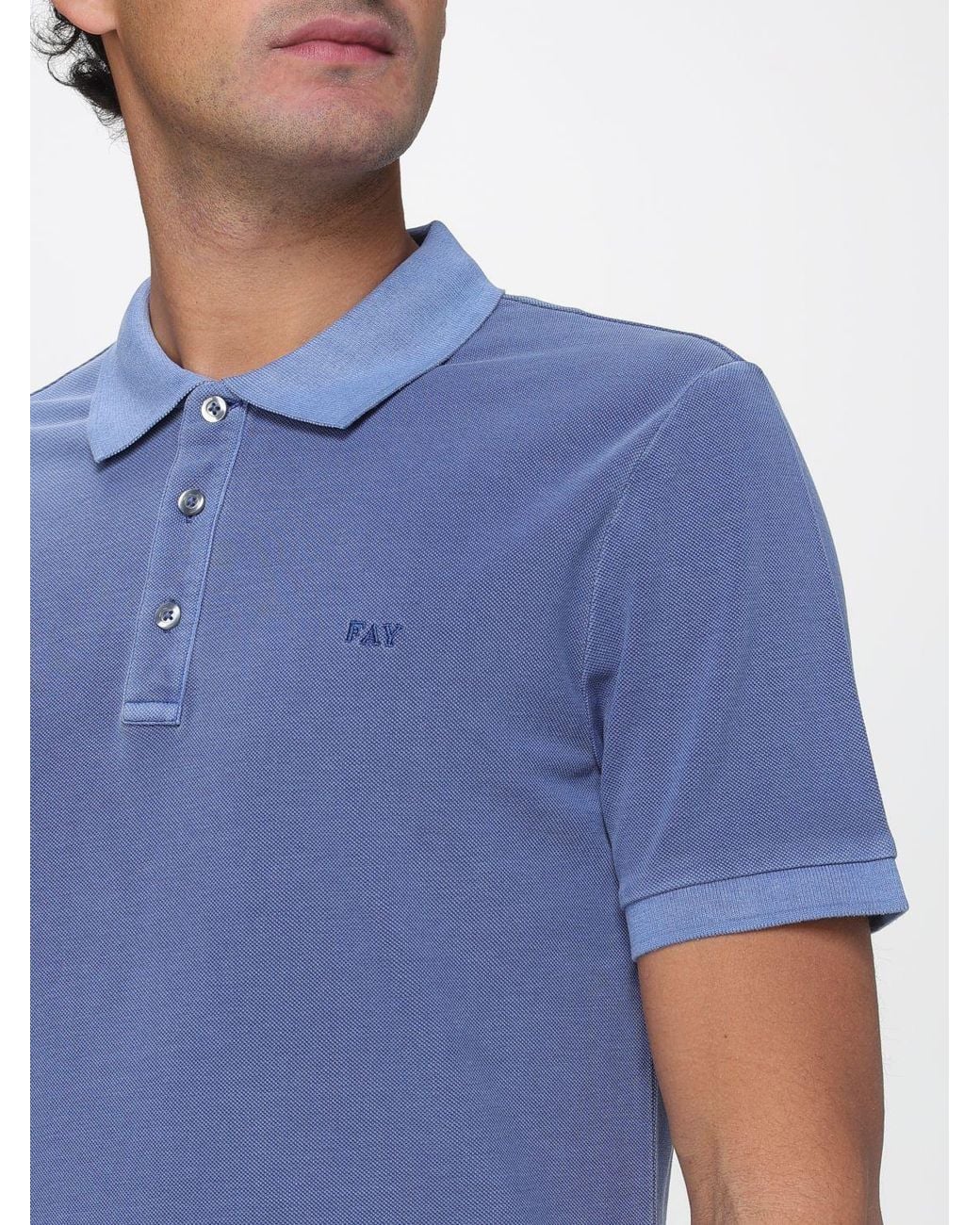 Fay Blue Cotton Polo Shirt With Logo for men