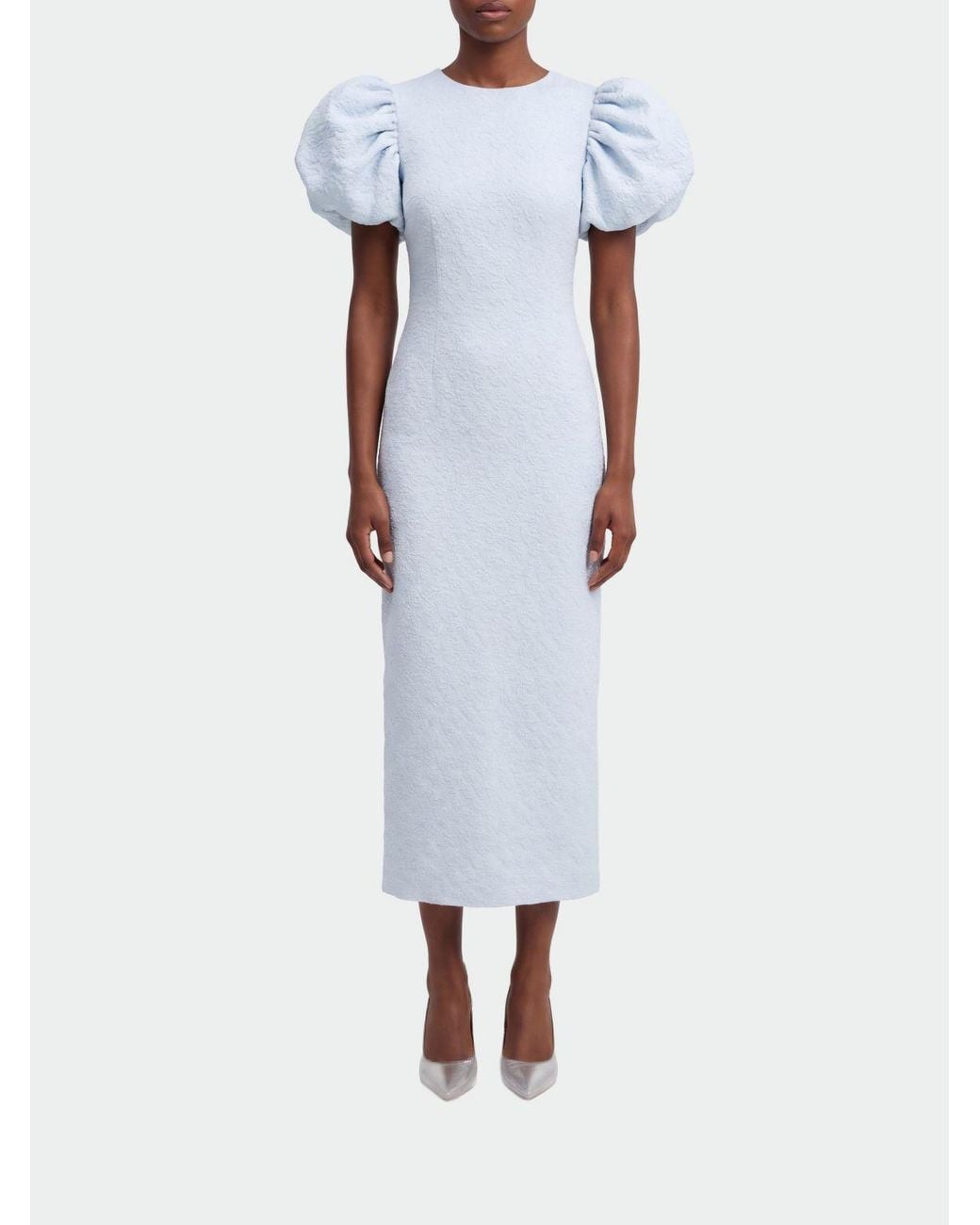 ROTATE BIRGER CHRISTENSEN Blue Floral Print Mesh Midi Dress