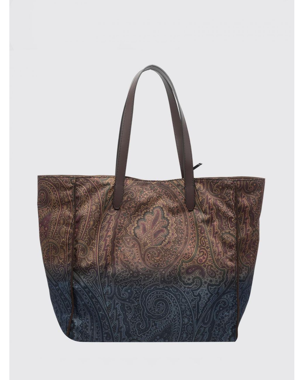 Etro Brown Arnica Paisley Nylon Tote Bag With Double Leather Handles