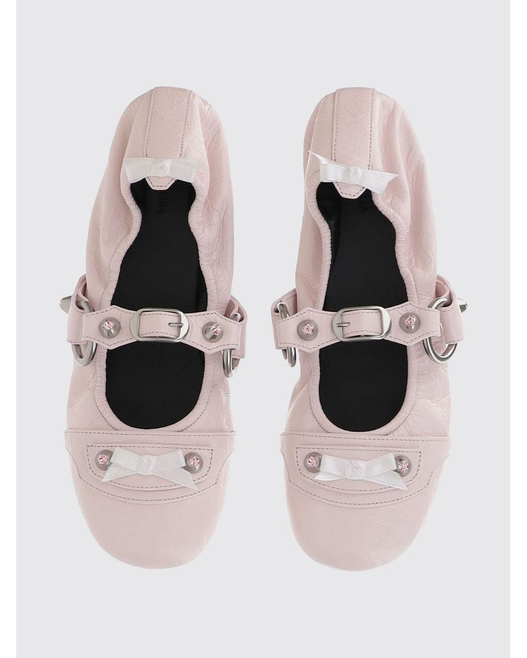 Balenciaga White City Arena Leather Ballet Flats With Bows
