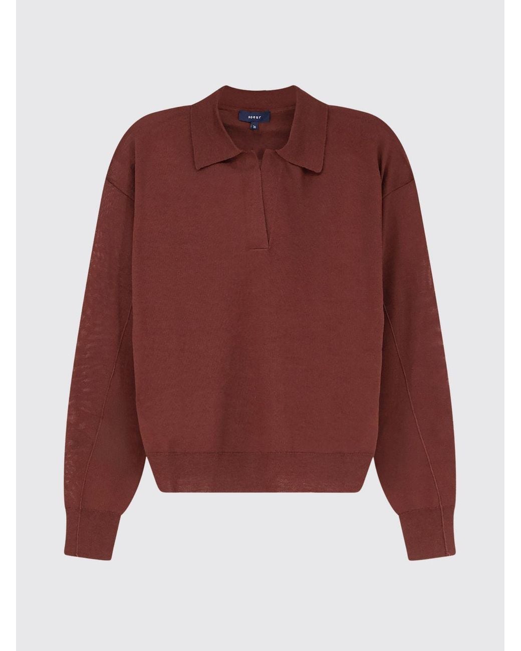 Soeur Red V-Neck Merino Wool Knit Polo With Dropped Shoulders