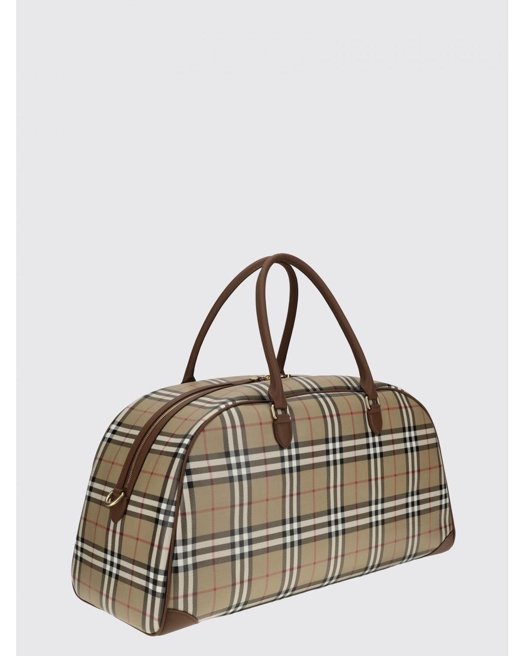 Burberry Natural Vintage Check Waxed Cotton Duffle Bag With Leather Details for men