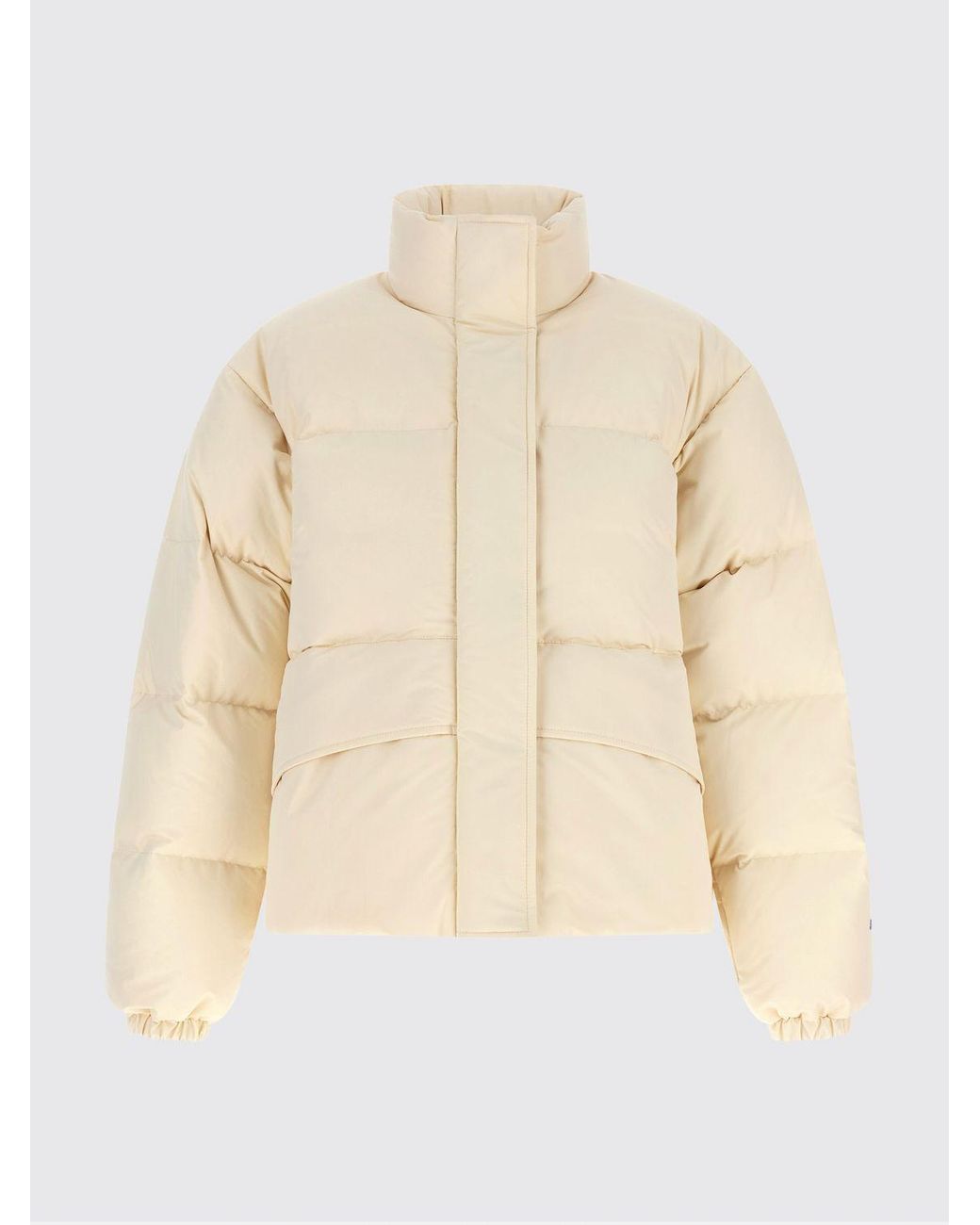 Jil Sander Natural Short Quilted Nylon Puffer Jacket With High Collar