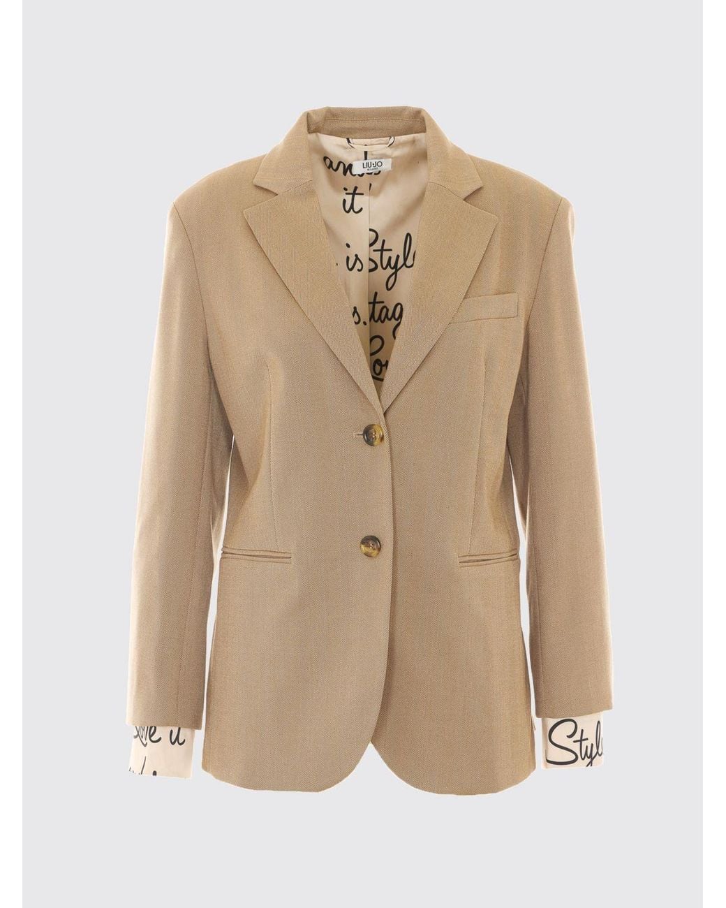 Liu Jo Natural Single-Breasted Viscose Blend Blazer With Lapels