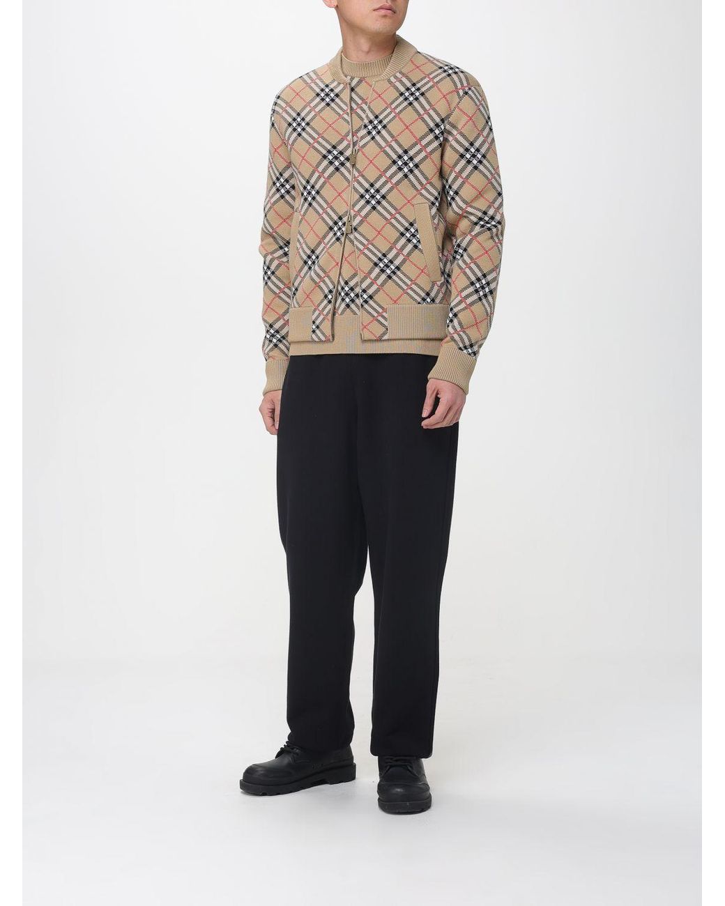 Burberry Natural Cotton Blend Cardigan With Vintage Check Motif for men
