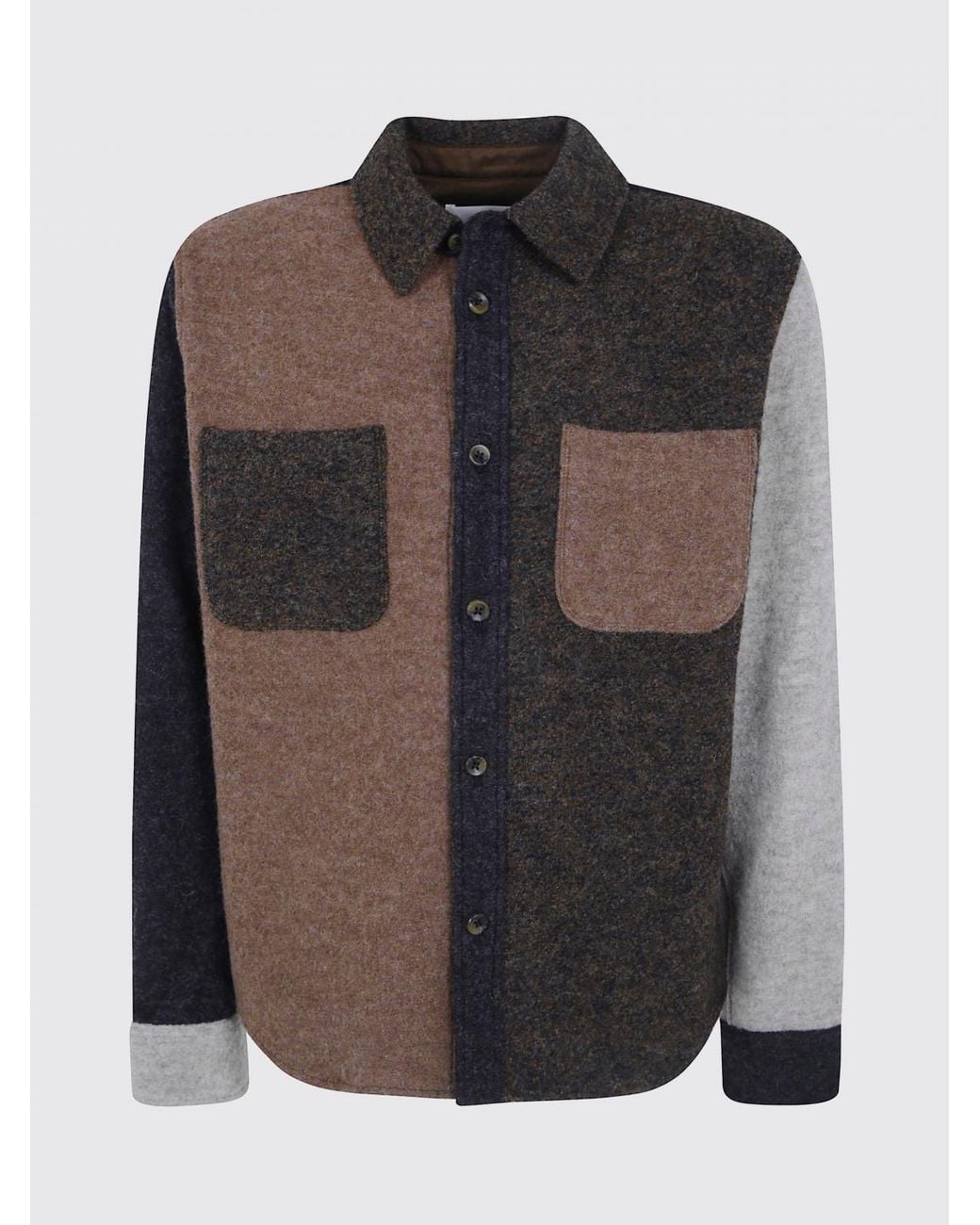 Les Deux Brown Abstract Patchwork Wool Shirt Jacket for men