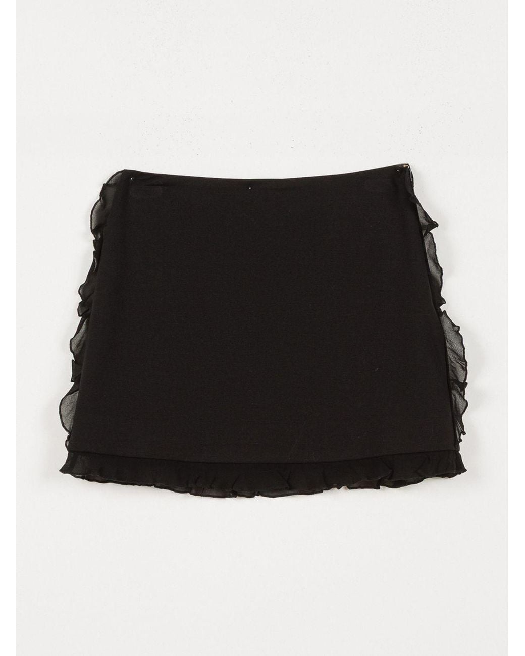 Twinset Black Crêpe Pencil Mini Skirt With Ruffles And High Waist