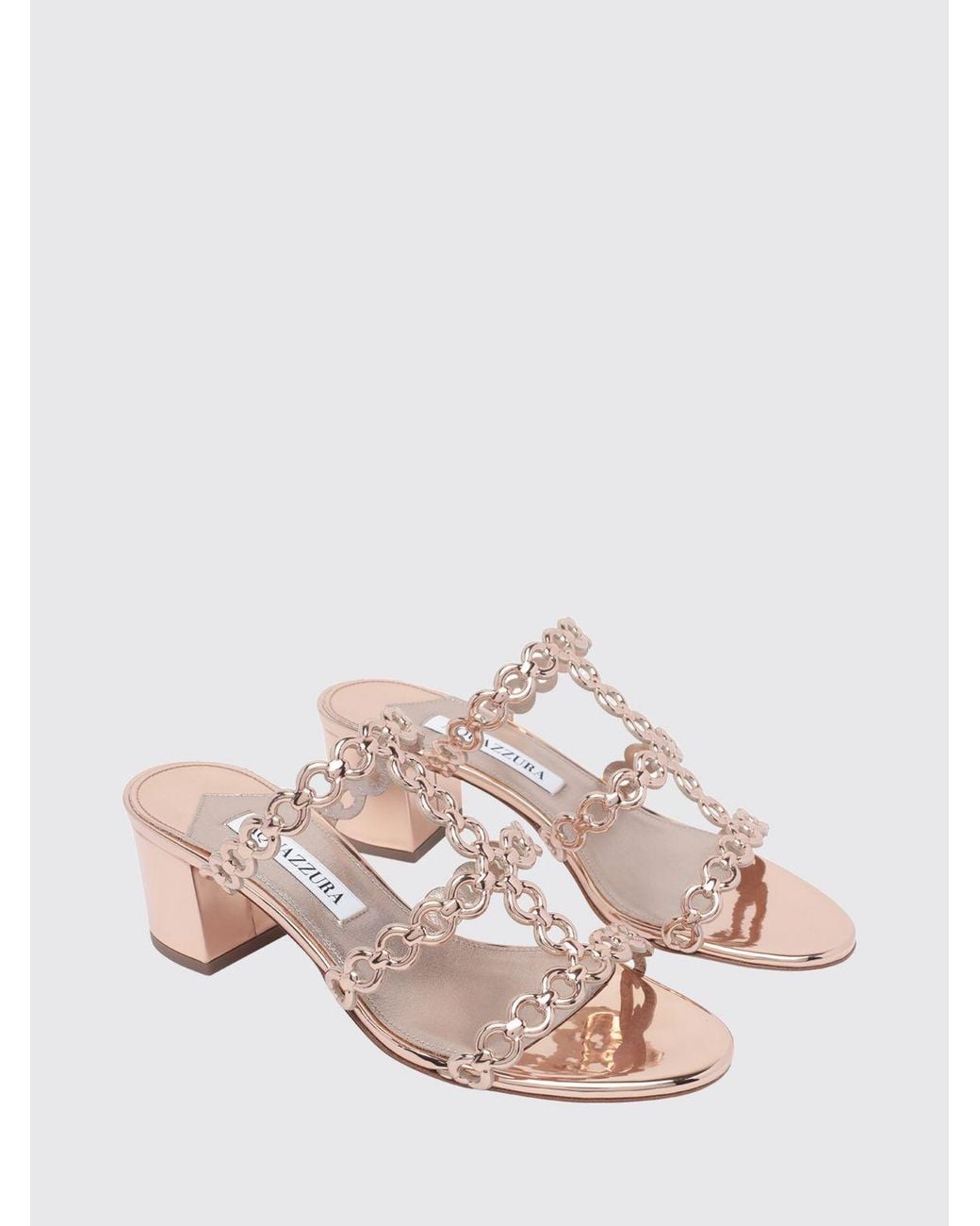 Aquazzura Pink Patent Leather Open-Toe Mid-Heel Mules