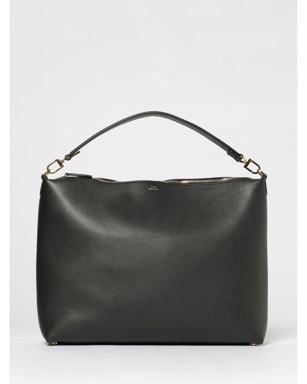 Totême Black Medium Bevel Grained Leather Bag