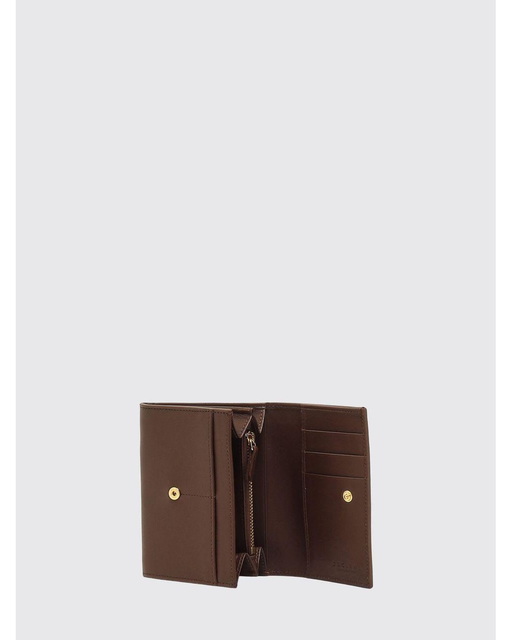 Orciani Brown Leather Bifold Wallet With Flap And Monogram Print