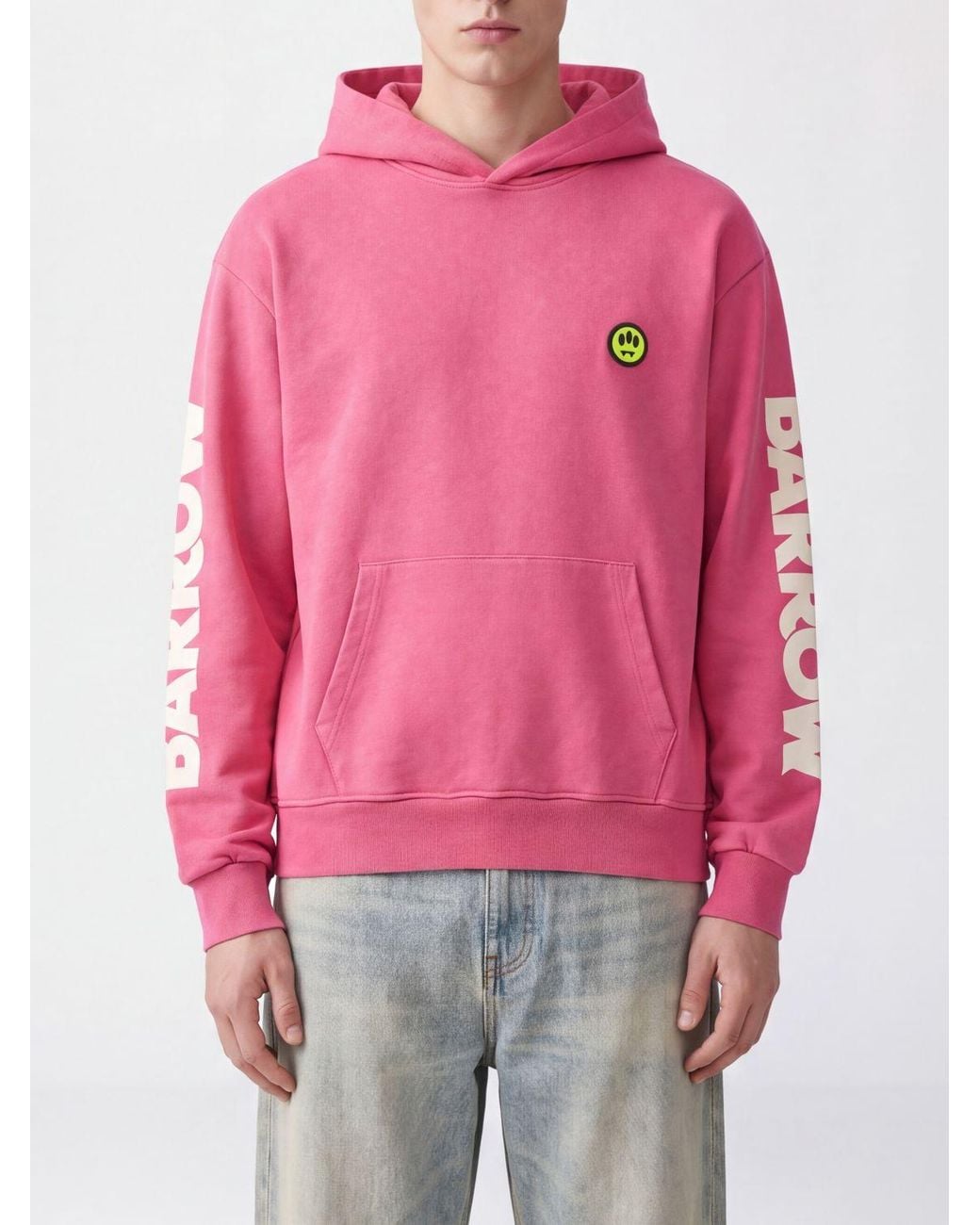 Barrow Pink Cotton Monogram Hoodie With Kangaroo Pocket for men