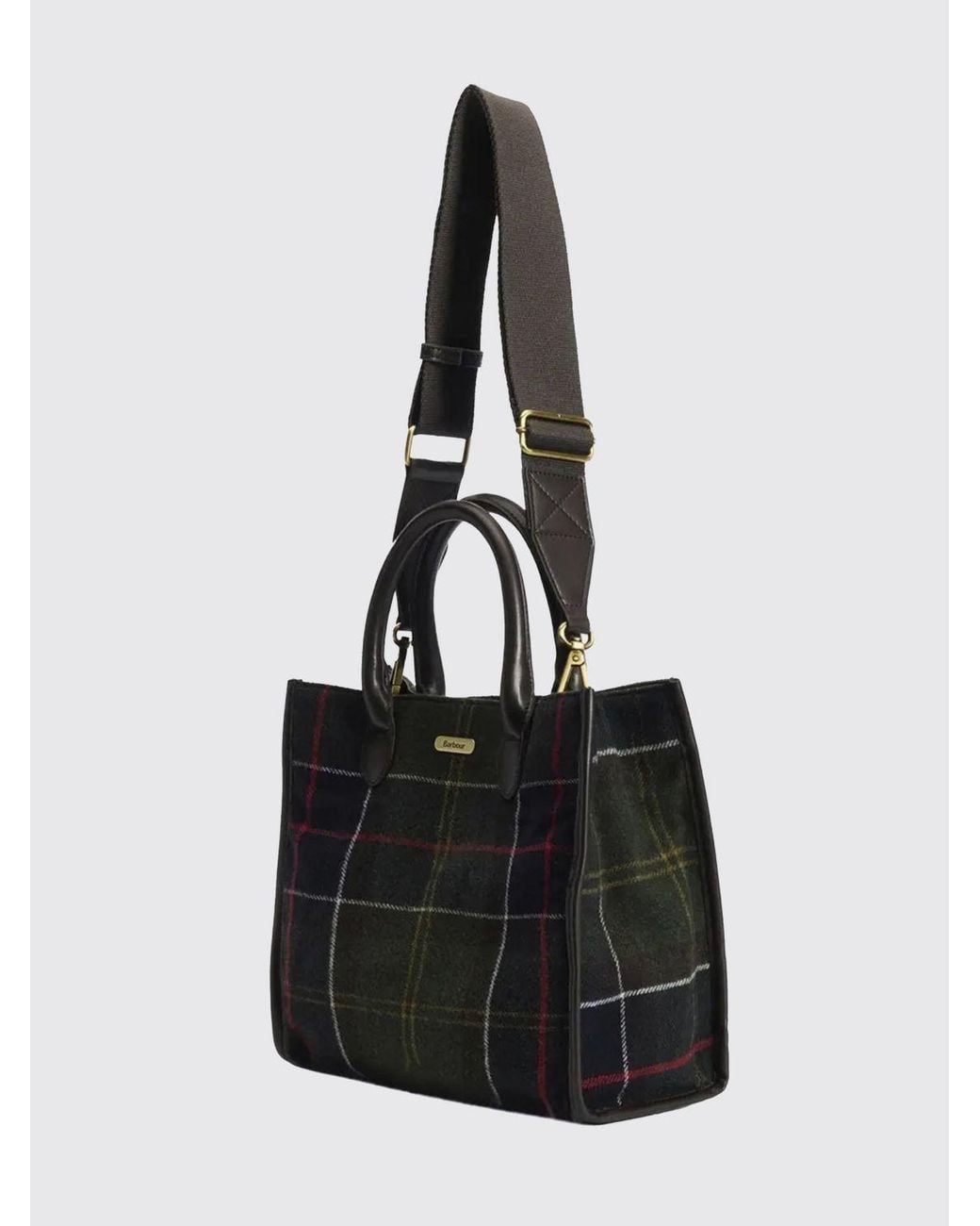 Barbour Black Tartan Wool Blend Handbag With Removable Shoulder Strap