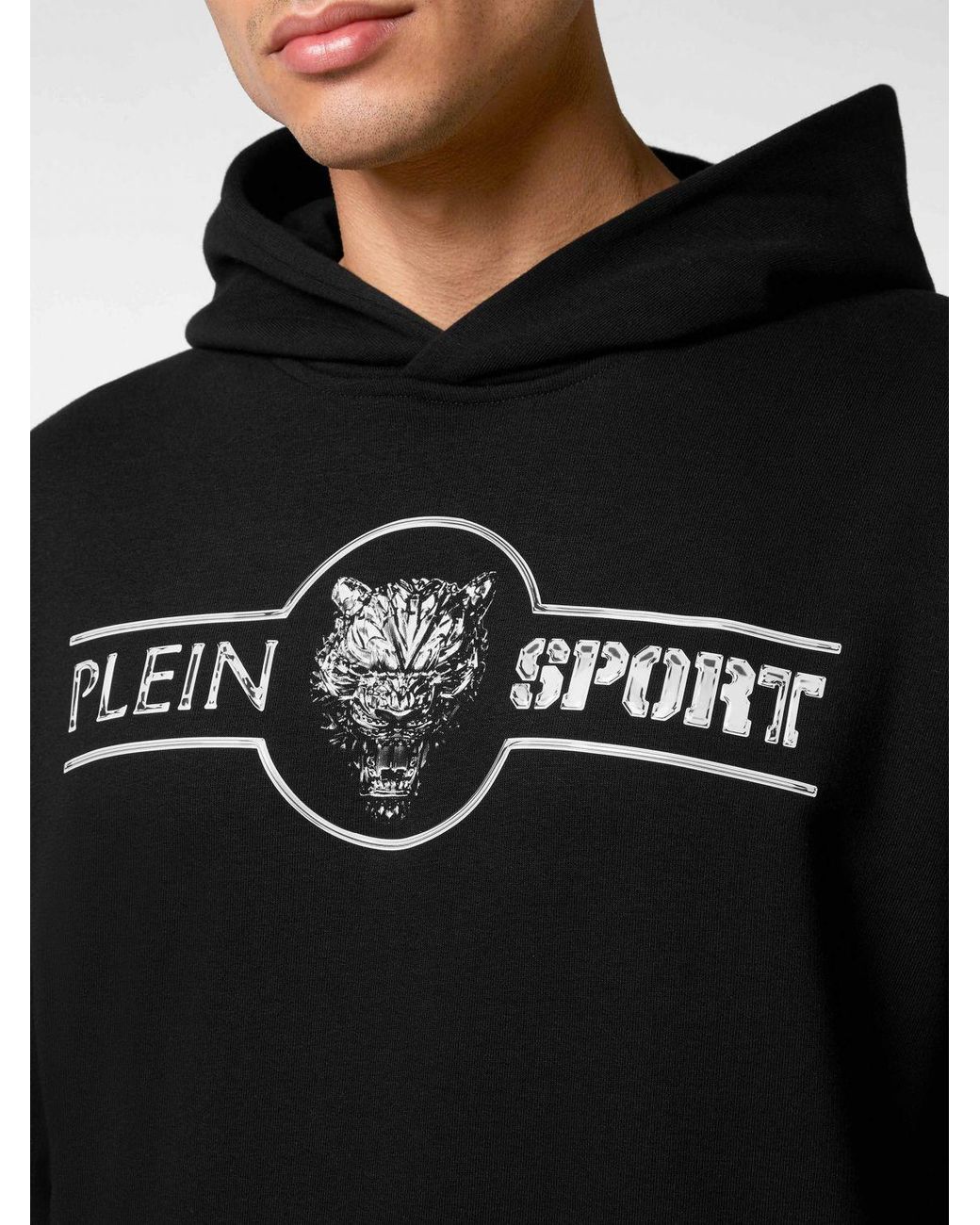 Philipp Plein Black Graphic Print Jersey Hoodie With Dropped Shoulders And Contrast Logo for men