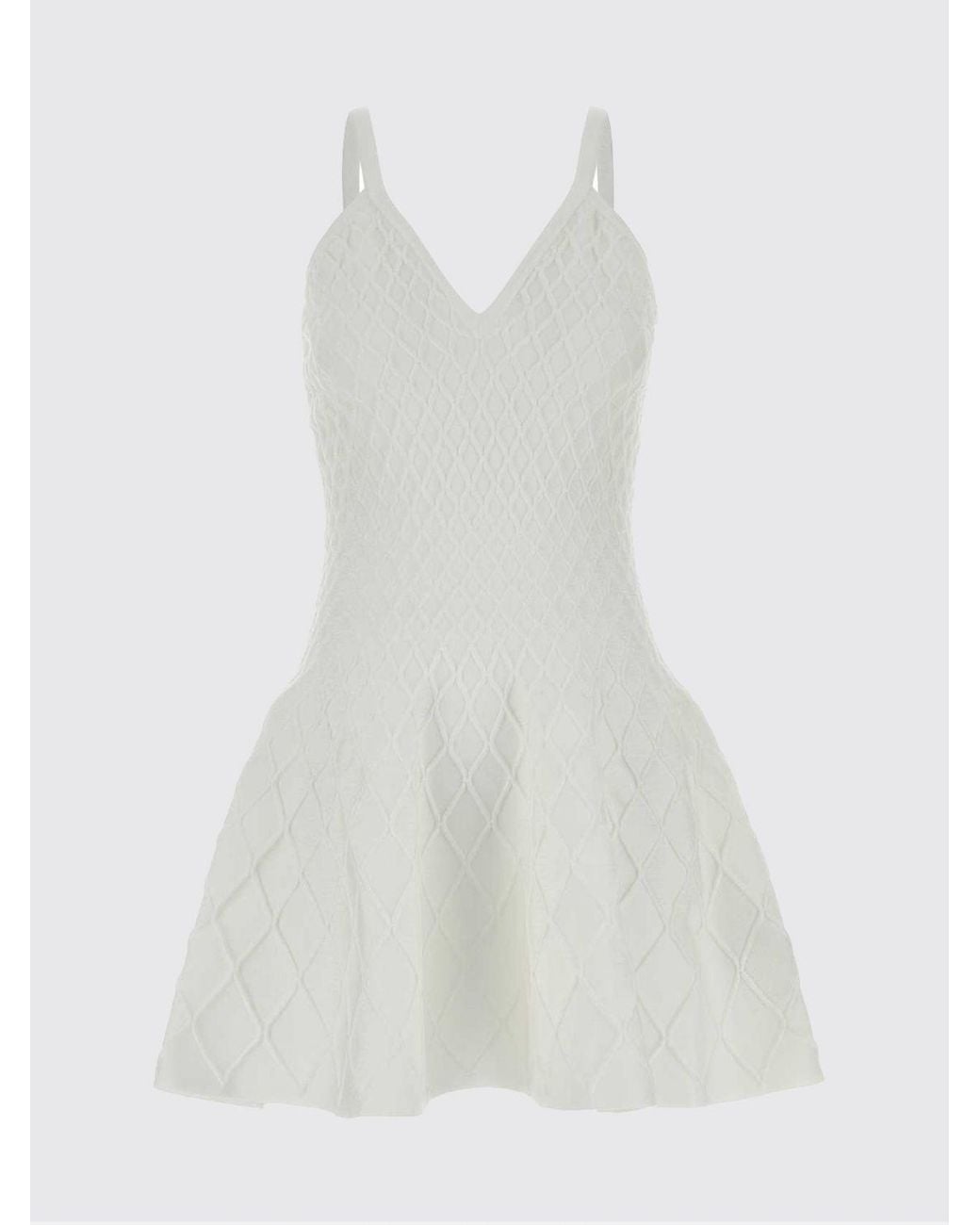 Balmain White A-Line Viscose Knit Mini Dress With V-Neck