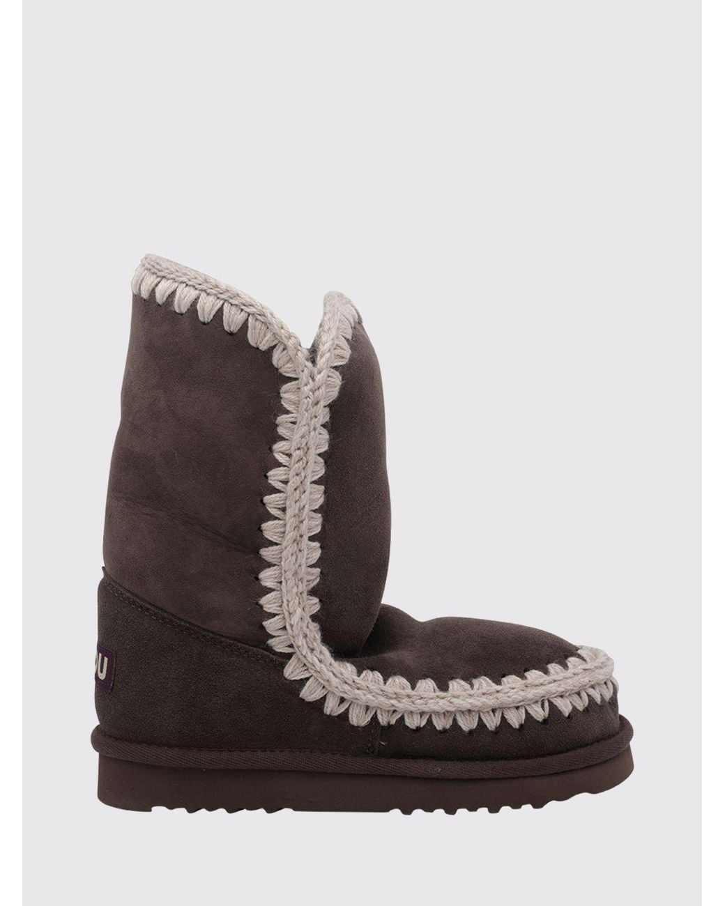 Mou Brown Eskimo Suede Boots With Wool Stitching