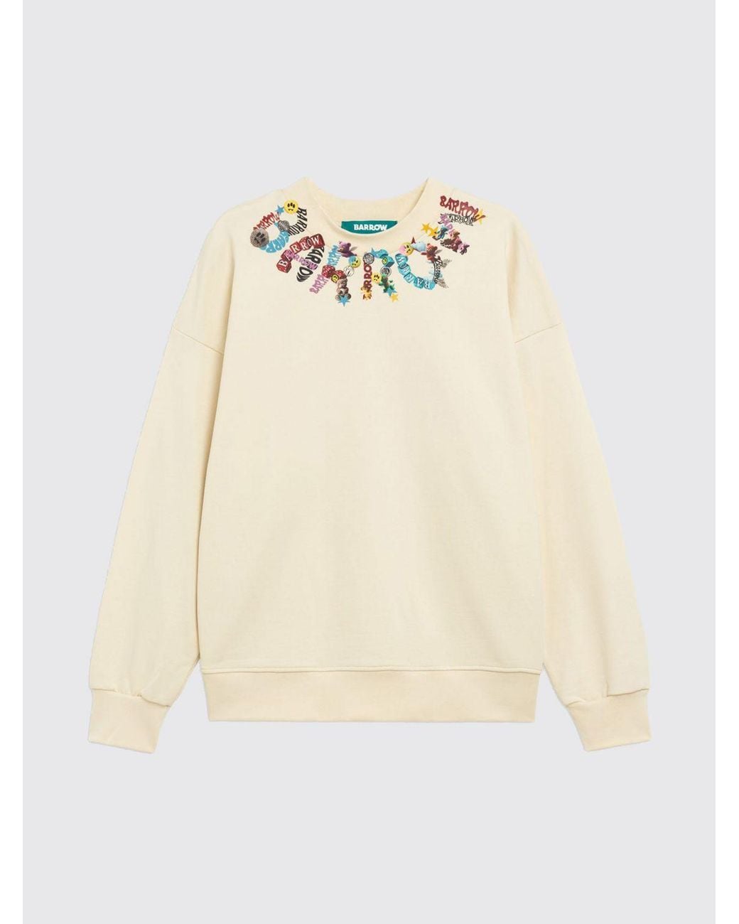 Barrow Natural Relaxed Fit Cotton Crewneck Sweatshirt With Contrast Logo for men