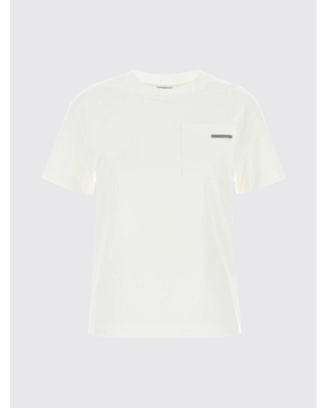 Brunello Cucinelli White Cotton Crewneck T-Shirt With Pocket And Monili Embellishment