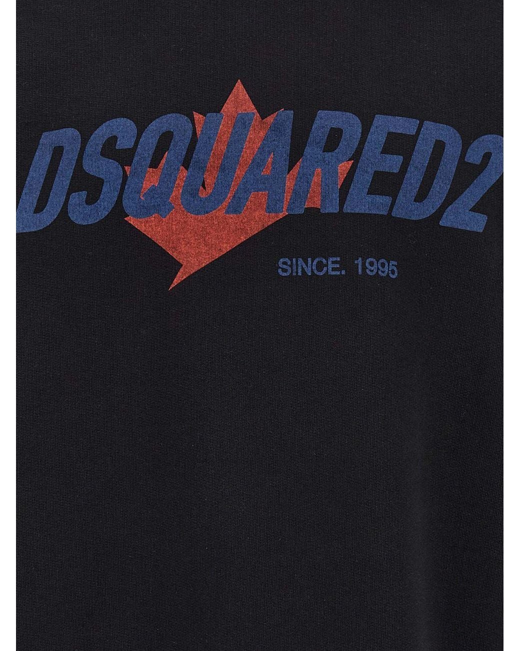 DSquared² Blue Cotton Hoodie With Printed Logo And Dropped Shoulders for men