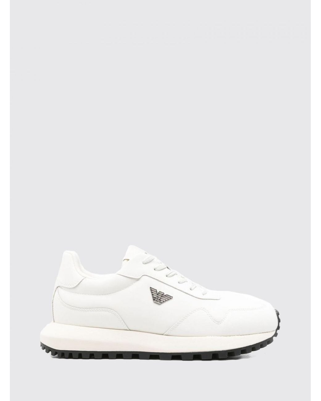 Emporio Armani White Low Top Nylon And Leather Sneakers With Monogram And Eagle Logo for men