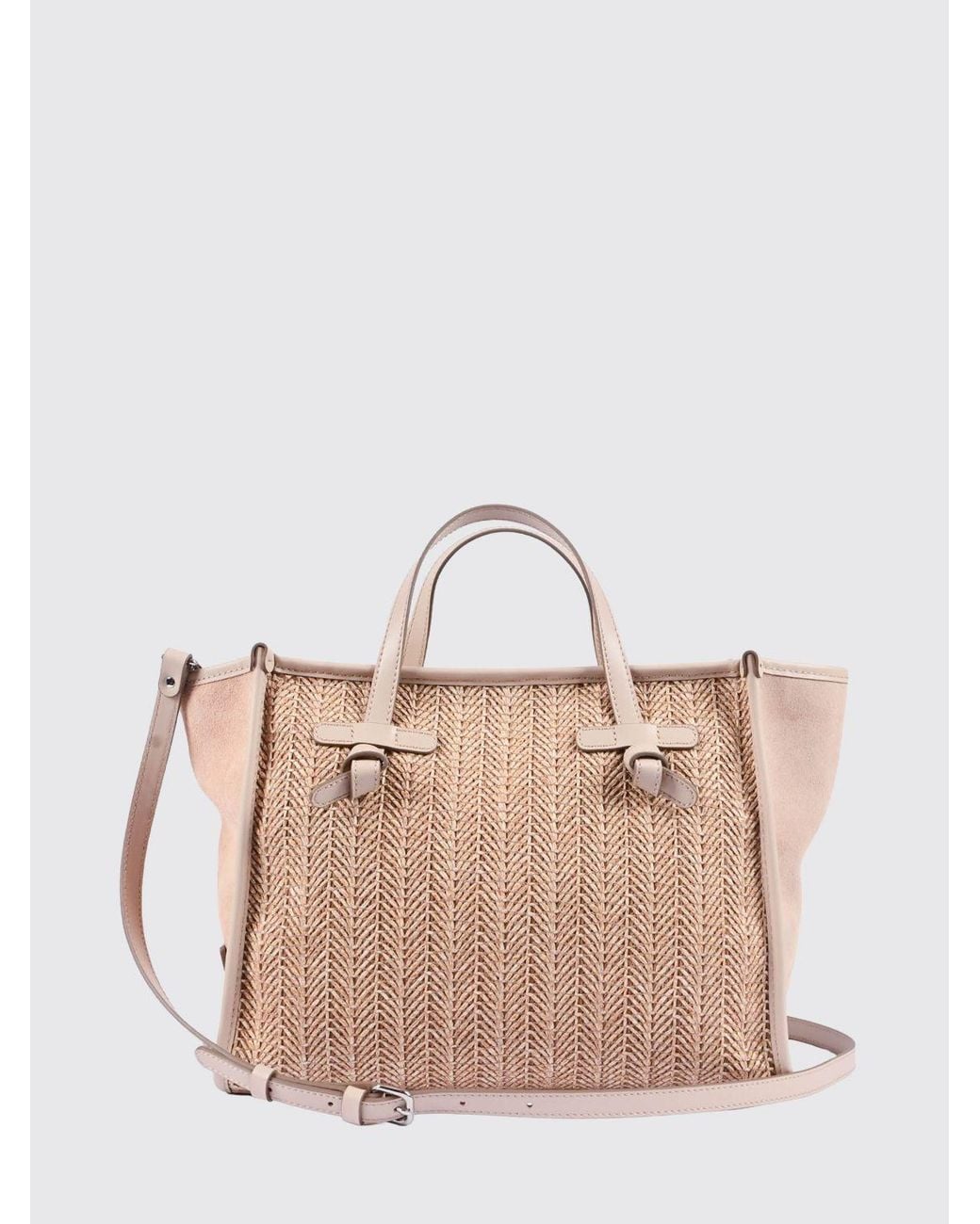 Gianni Chiarini Natural Miss Marcella Chevron Raffia And Suede Bag
