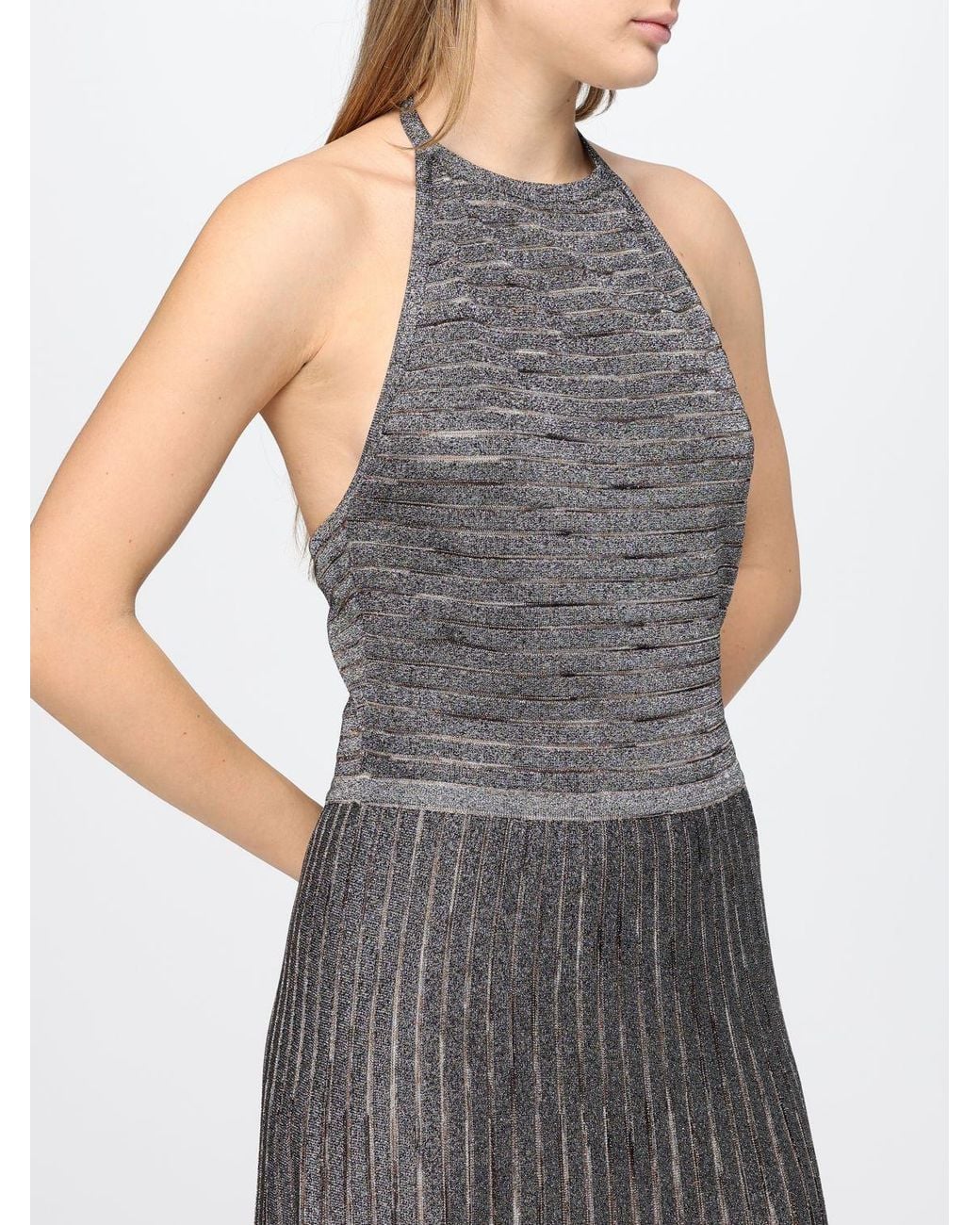 Missoni Gray Pleated Lurex Halter-Neck Long Evening Gown