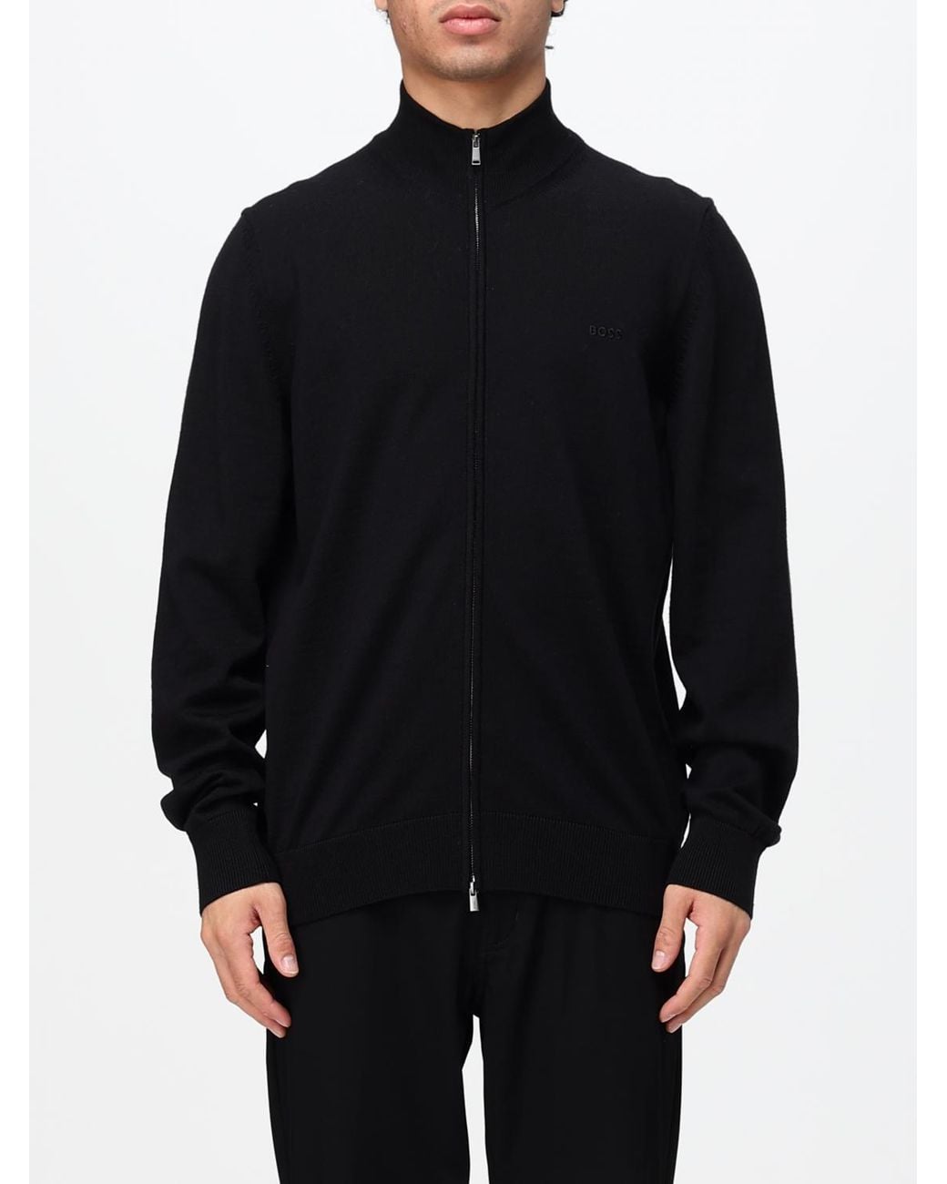 Boss Black Virgin Wool Cardigan With High Neck And Zip Closure for men