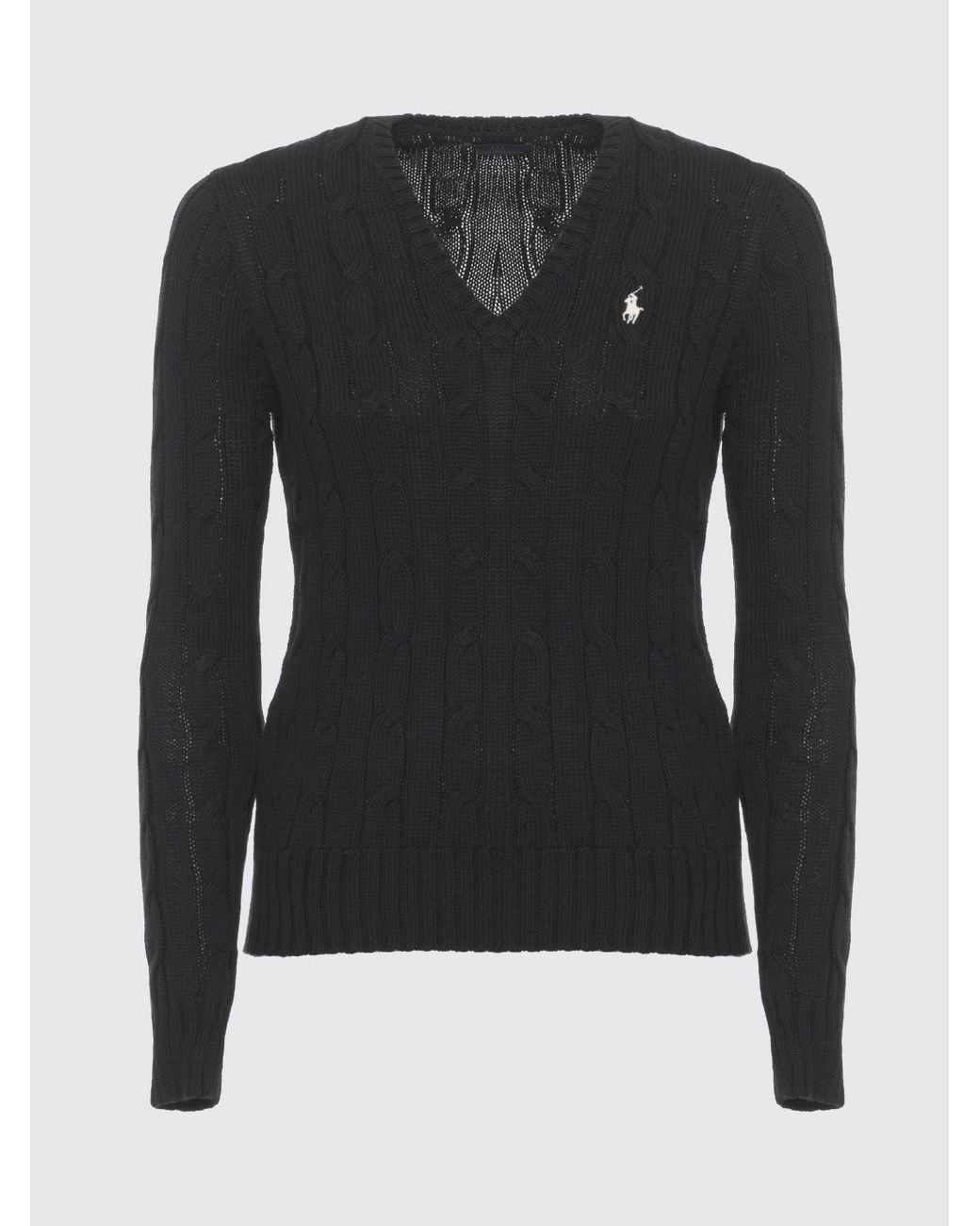 Ralph Lauren Black Cotton V-Neck Sweater With Traces