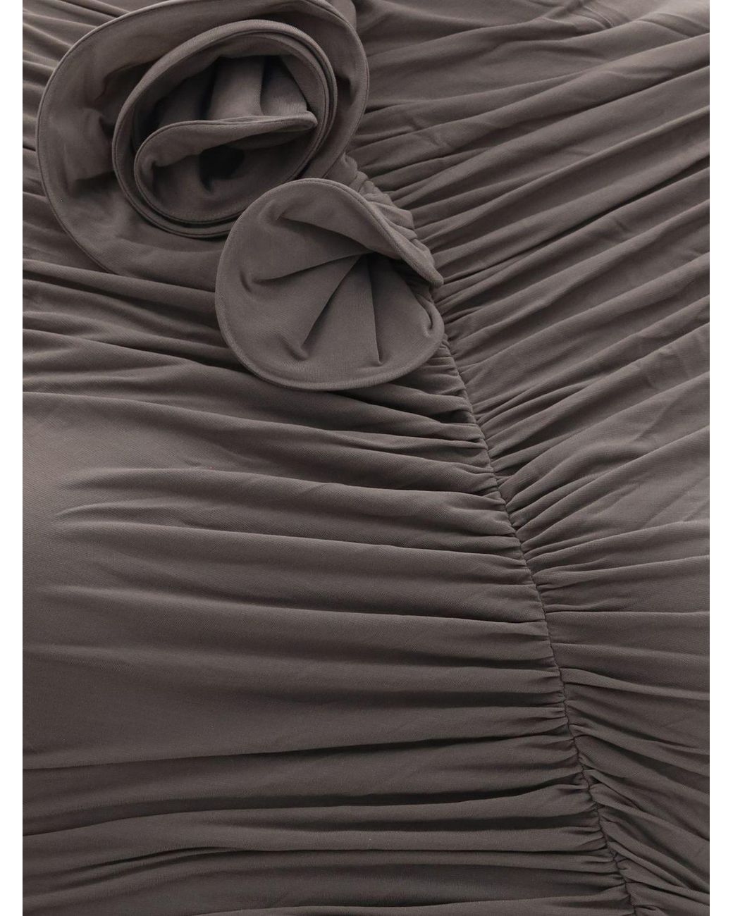 Magda Butrym Brown Off-The-Shoulder Ruched Jersey Sheath Midi Dress With Flower