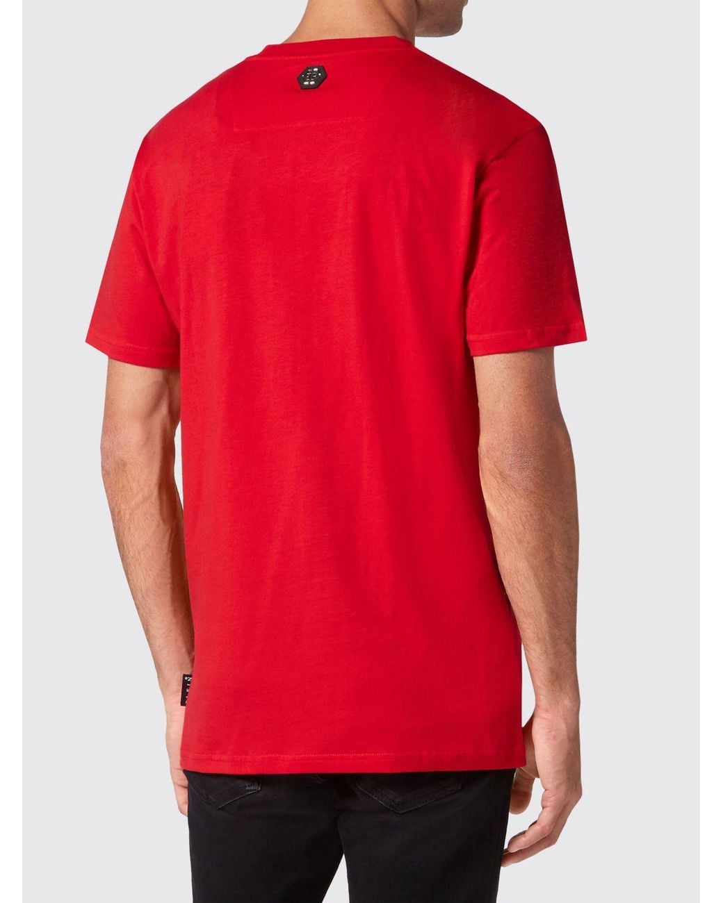 Philipp Plein Red Cotton Crew Neck T-Shirt With Contrasting Logo Lettering Print for men