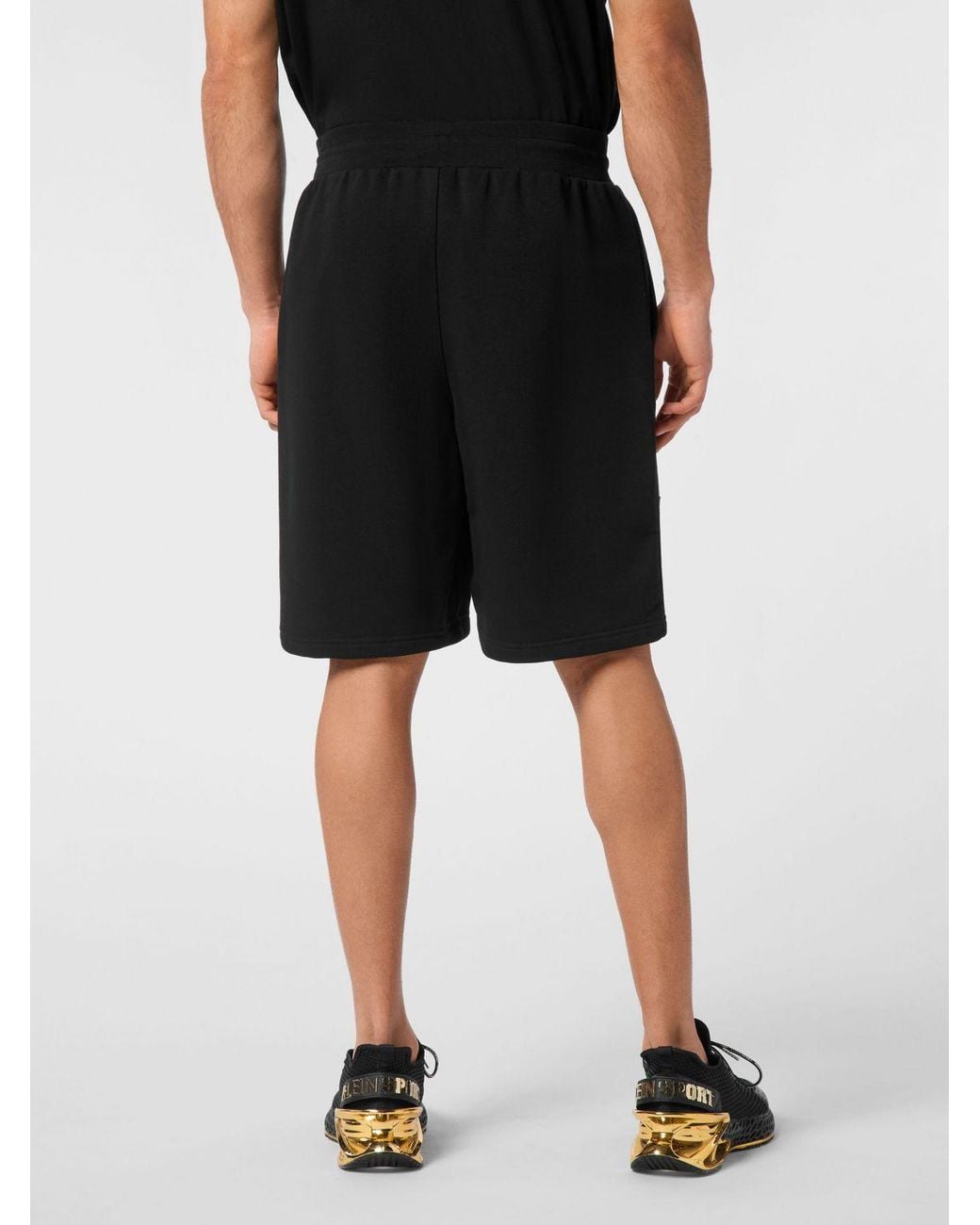 Philipp Plein Black Cotton Jersey Jogging Shorts With Printed Logo And Drawstring Waist for men