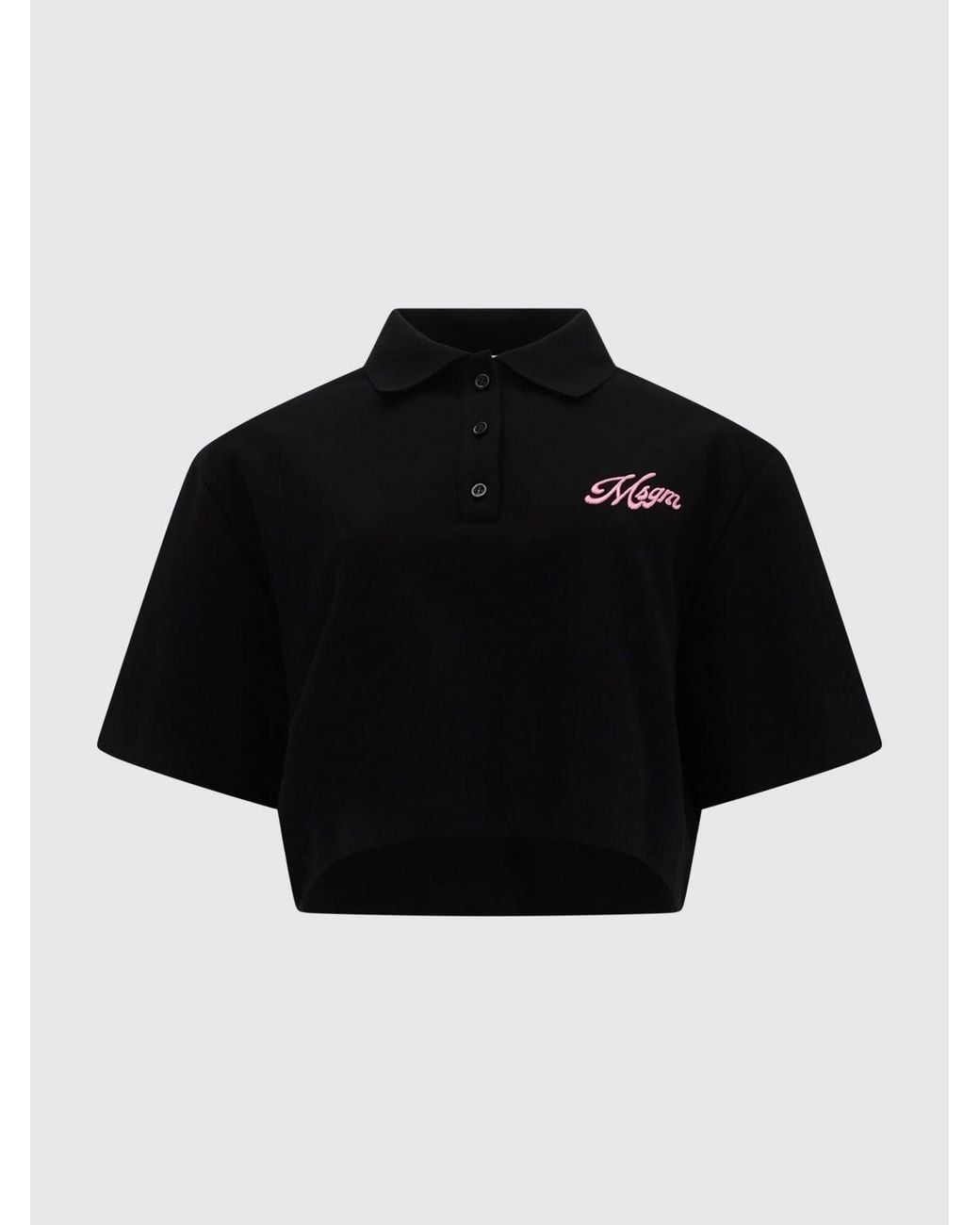 MSGM Black Logo Cotton Crop Polo Shirt