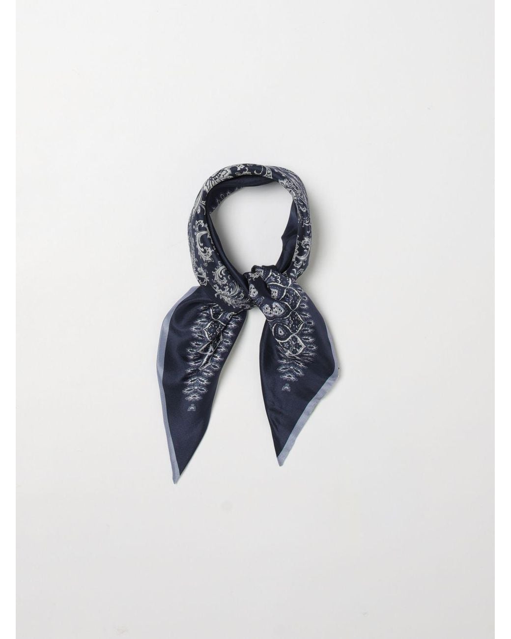 Etro Blue Paisley Print Silk Twill Bandana for men
