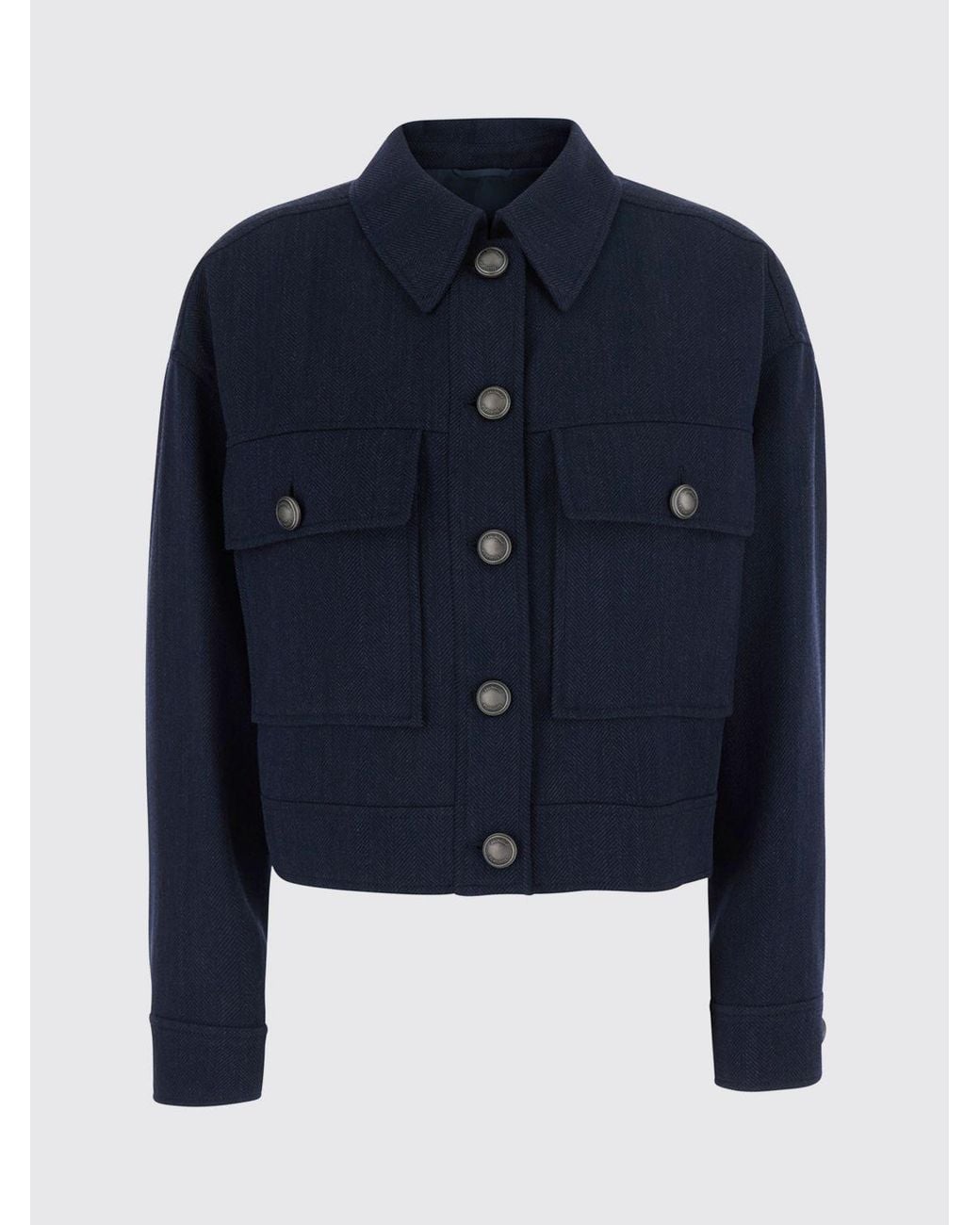 Brunello Cucinelli Blue Short Virgin Wool Jacket With Flap Patch Pockets