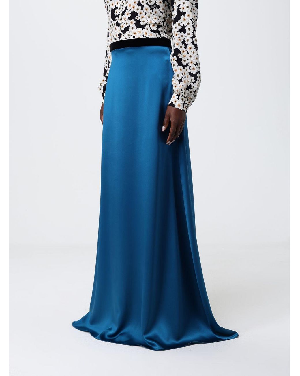 Valentino Blue Long Silk Skirt Valentina