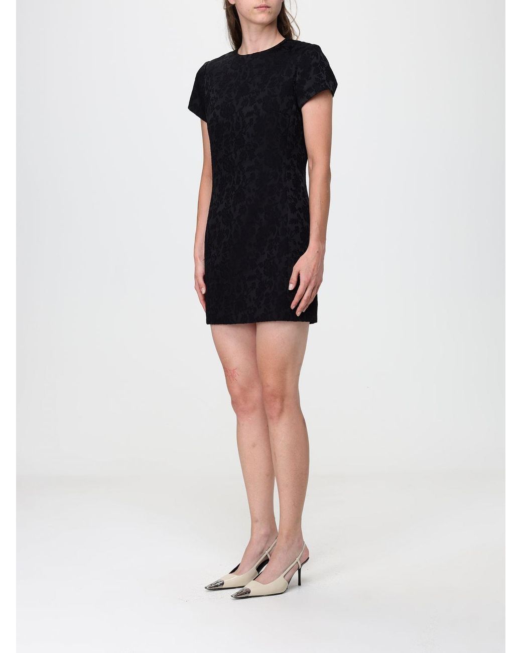 Saint Laurent Black Floral Print Cotton Blend Mini Sheath Dress