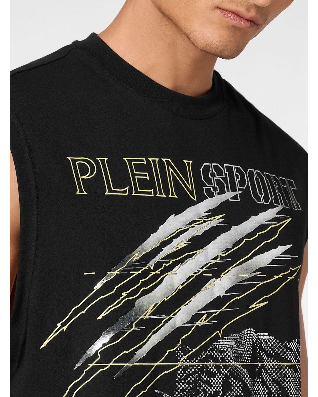 Philipp Plein Black Printed Cotton Tank Top With Rhinestones for men